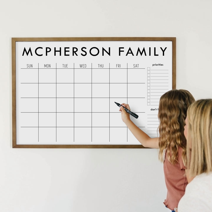 Monthly Framed Whiteboard Calendar + 2 sections | Horizontal Madi