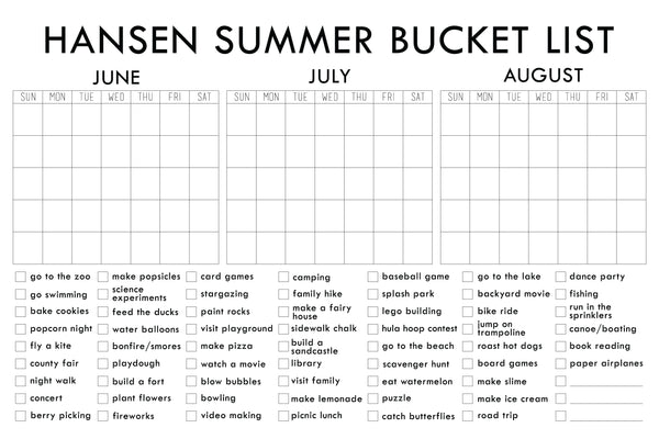 Giant Coloring Calendar Summer Bucket List Personalized Calendar | Horizontal Madi