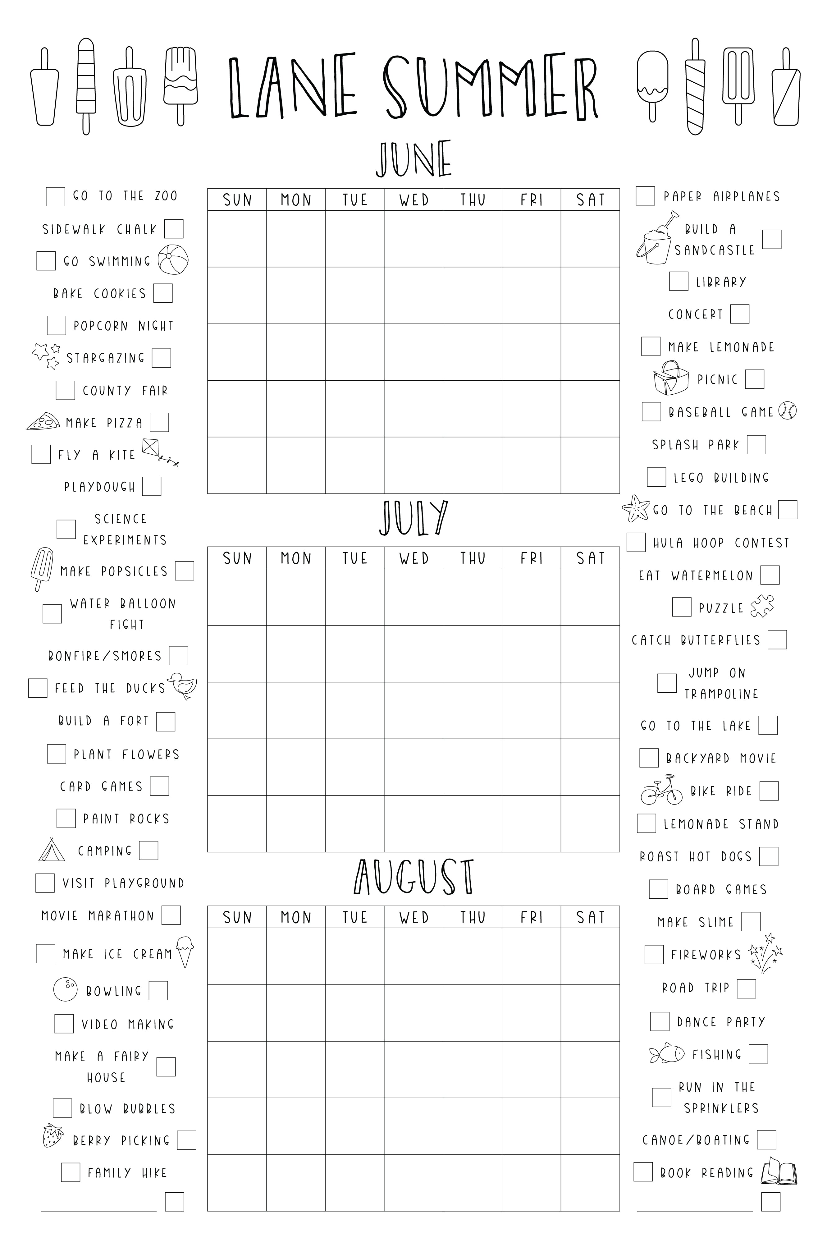 Giant Coloring Calendar Summer Bucket List Personalized Calendar | Vertical Popsicle