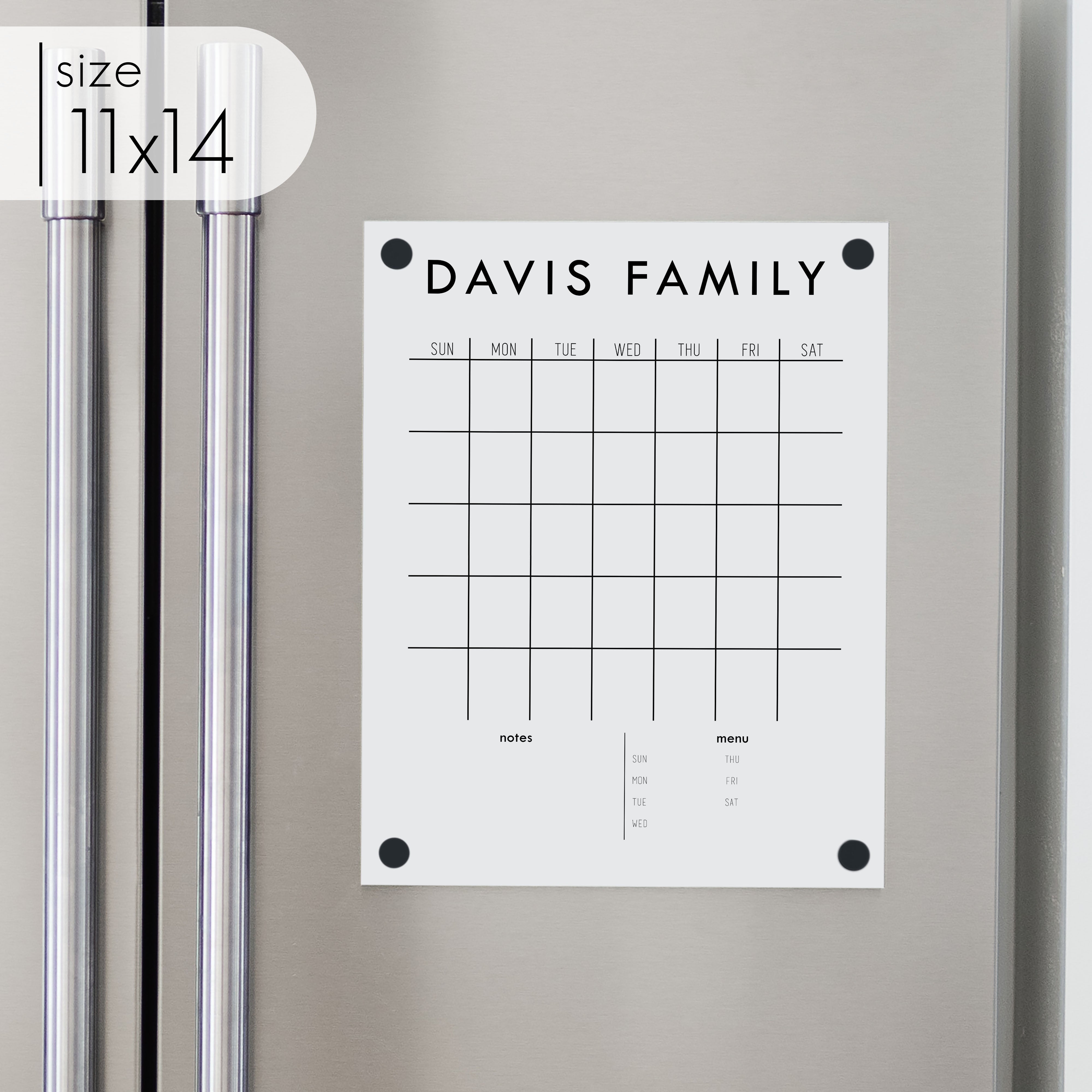 Monthly Acrylic White Fridge Calendar + 2 Sections | Vertical Madi