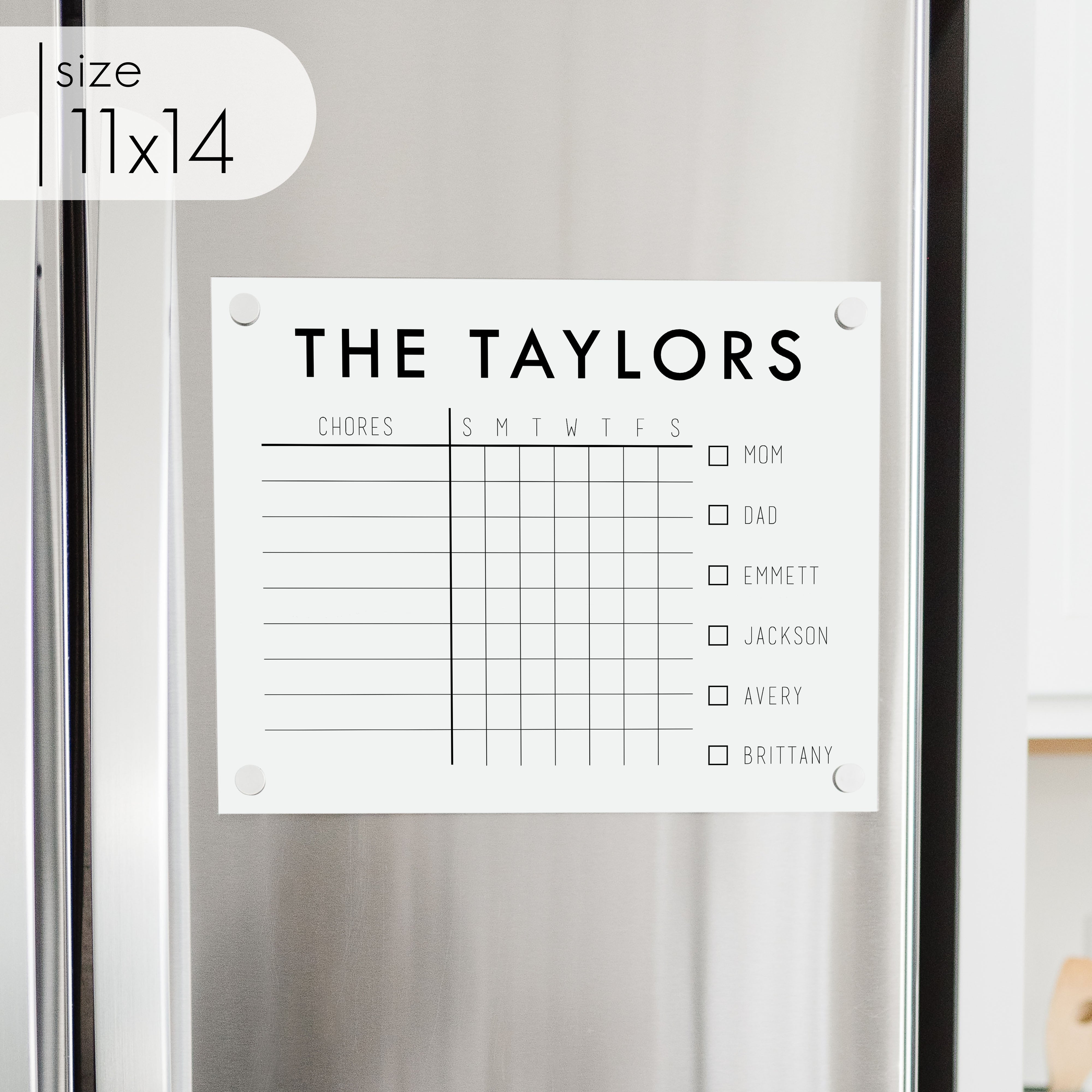 Acrylic White Fridge Family Chore Chart | Horizontal Madi