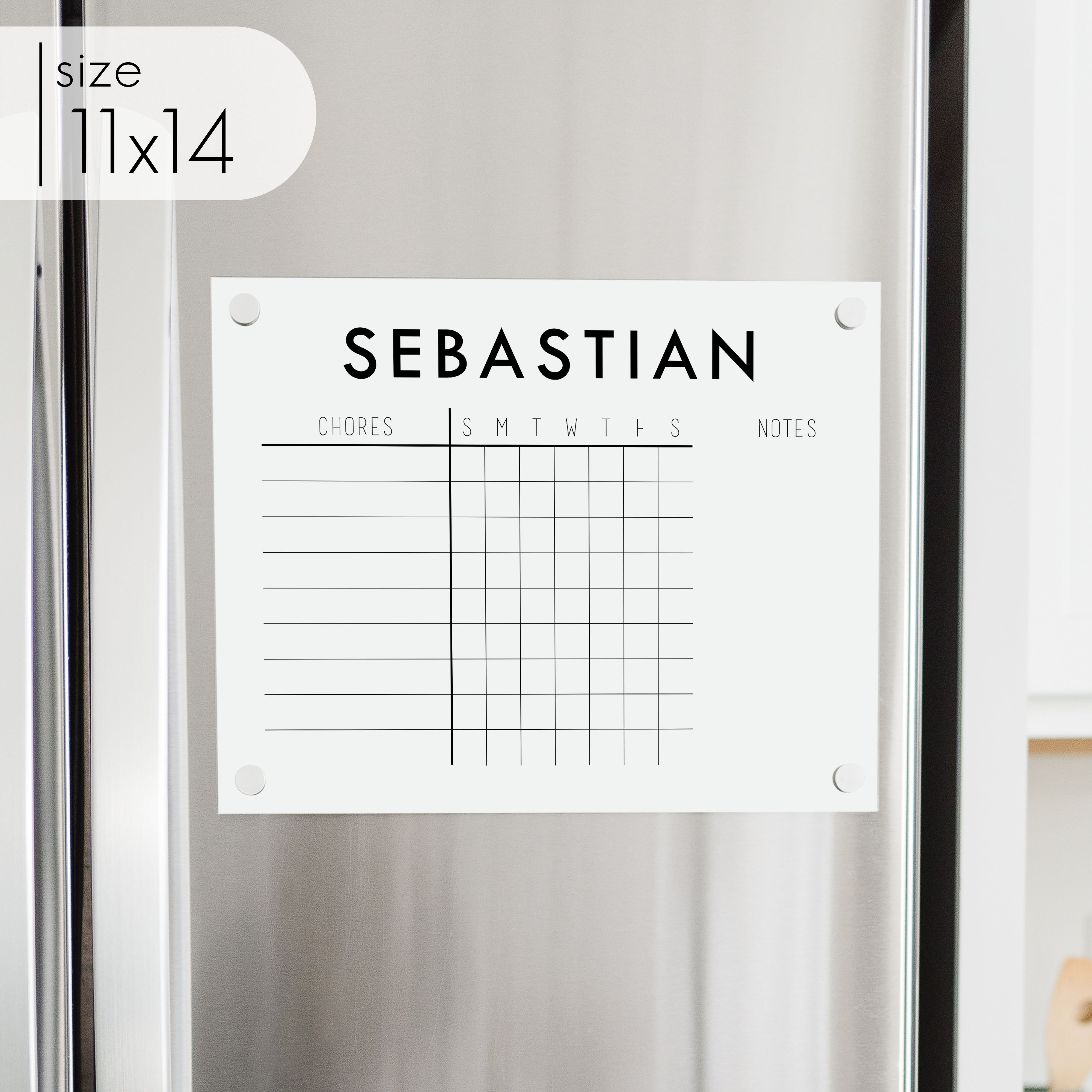 1 Person Acrylic White Fridge Chore Chart | Horizontal Madi