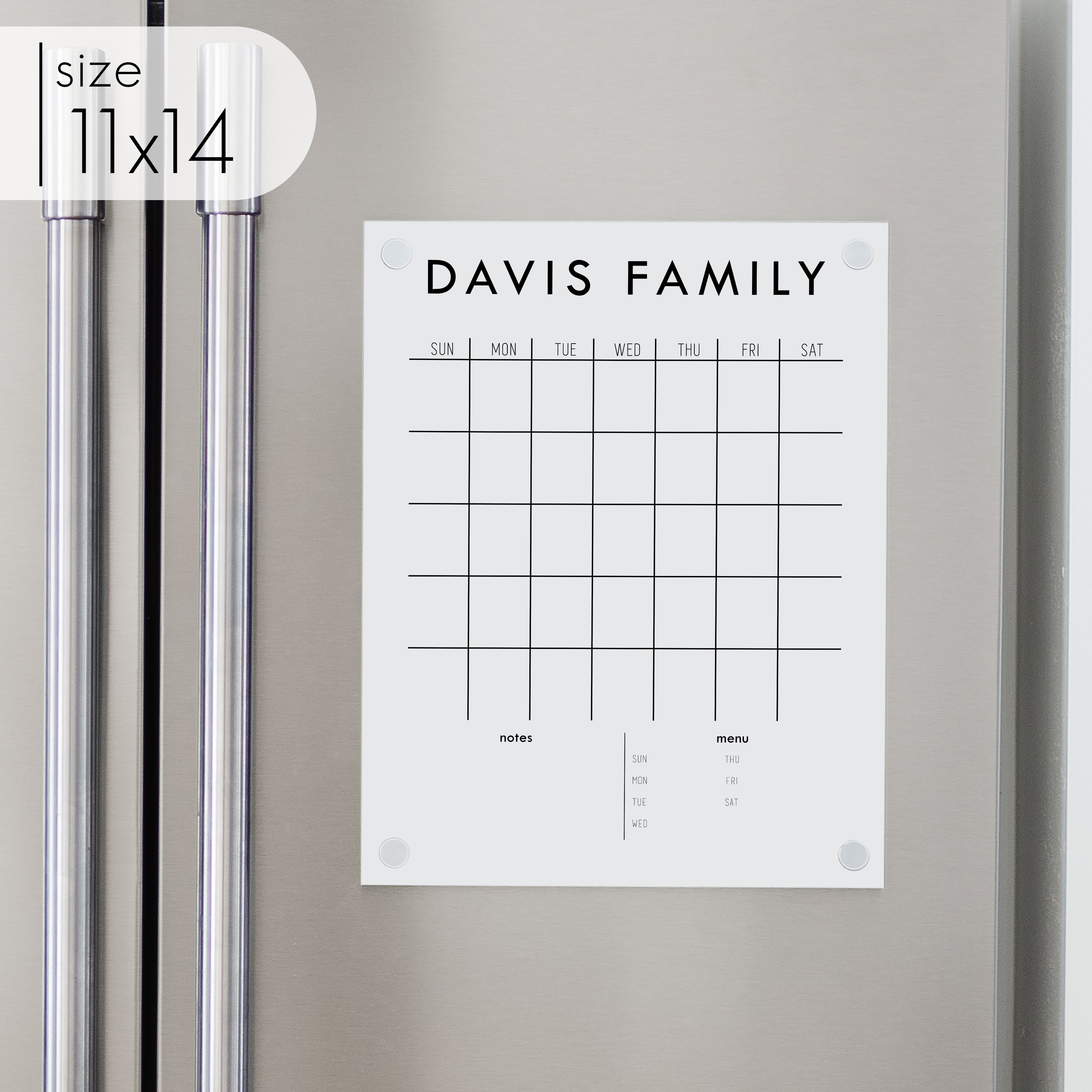 Monthly Acrylic White Fridge Calendar + 2 Sections | Vertical Madi