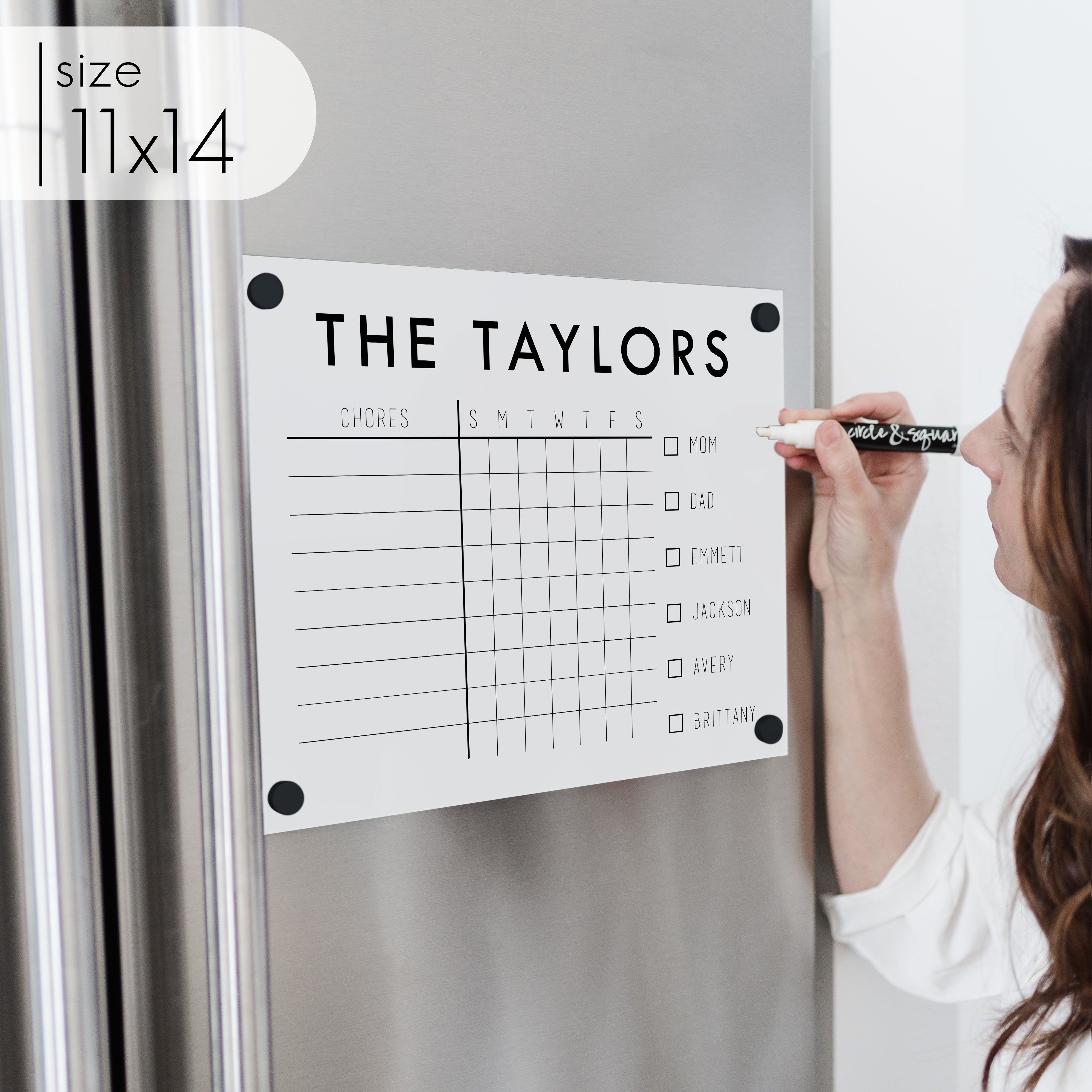 Acrylic White Fridge Family Chore Chart | Horizontal Madi