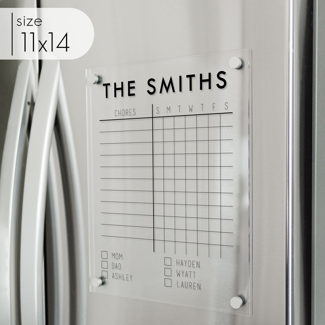 Acrylic Fridge Family Chore Chart | Vertical Madi