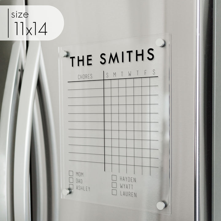 Acrylic Fridge Family Chore Chart | Vertical Madi