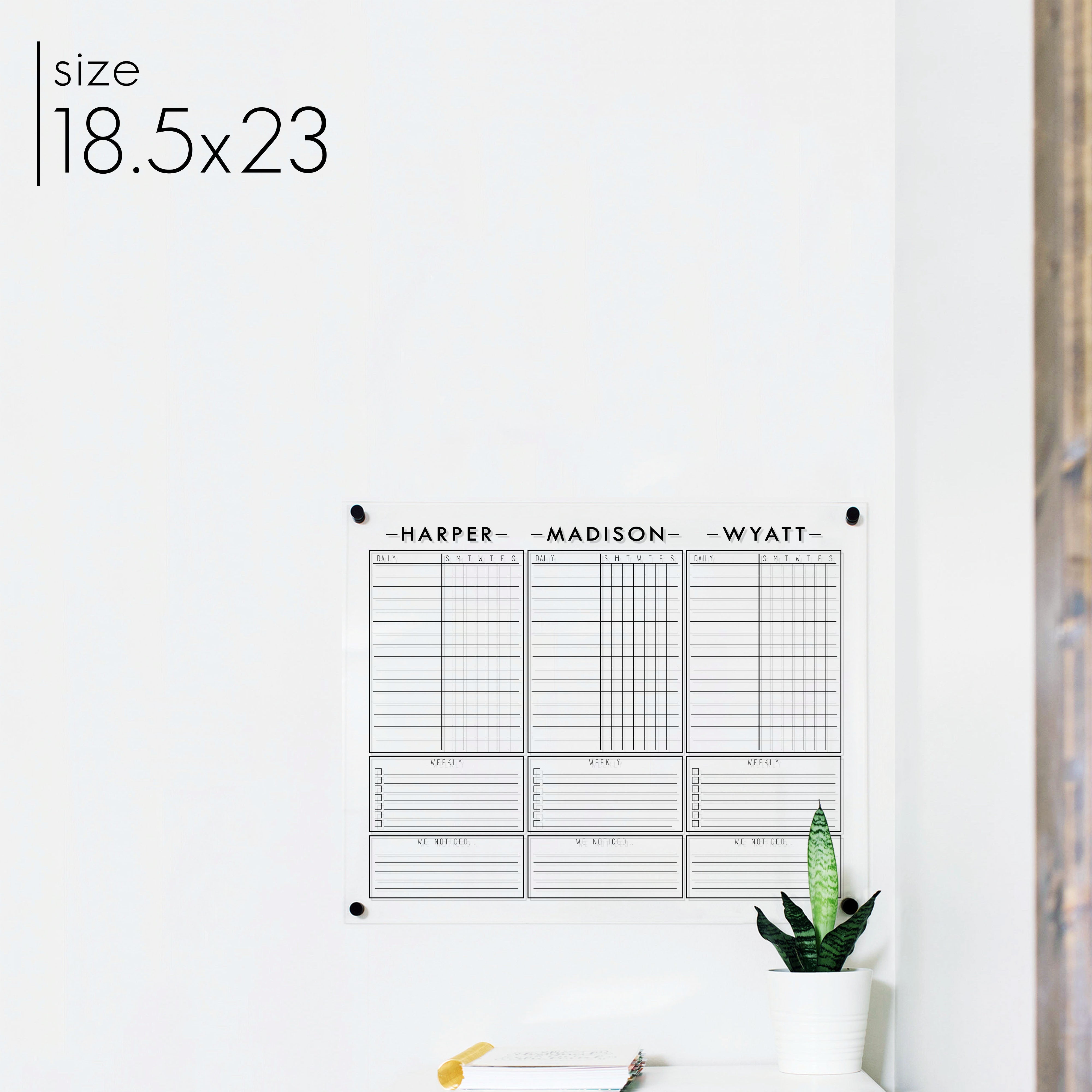 3 Person Acrylic Chore Chart | Horizontal Multi-Style