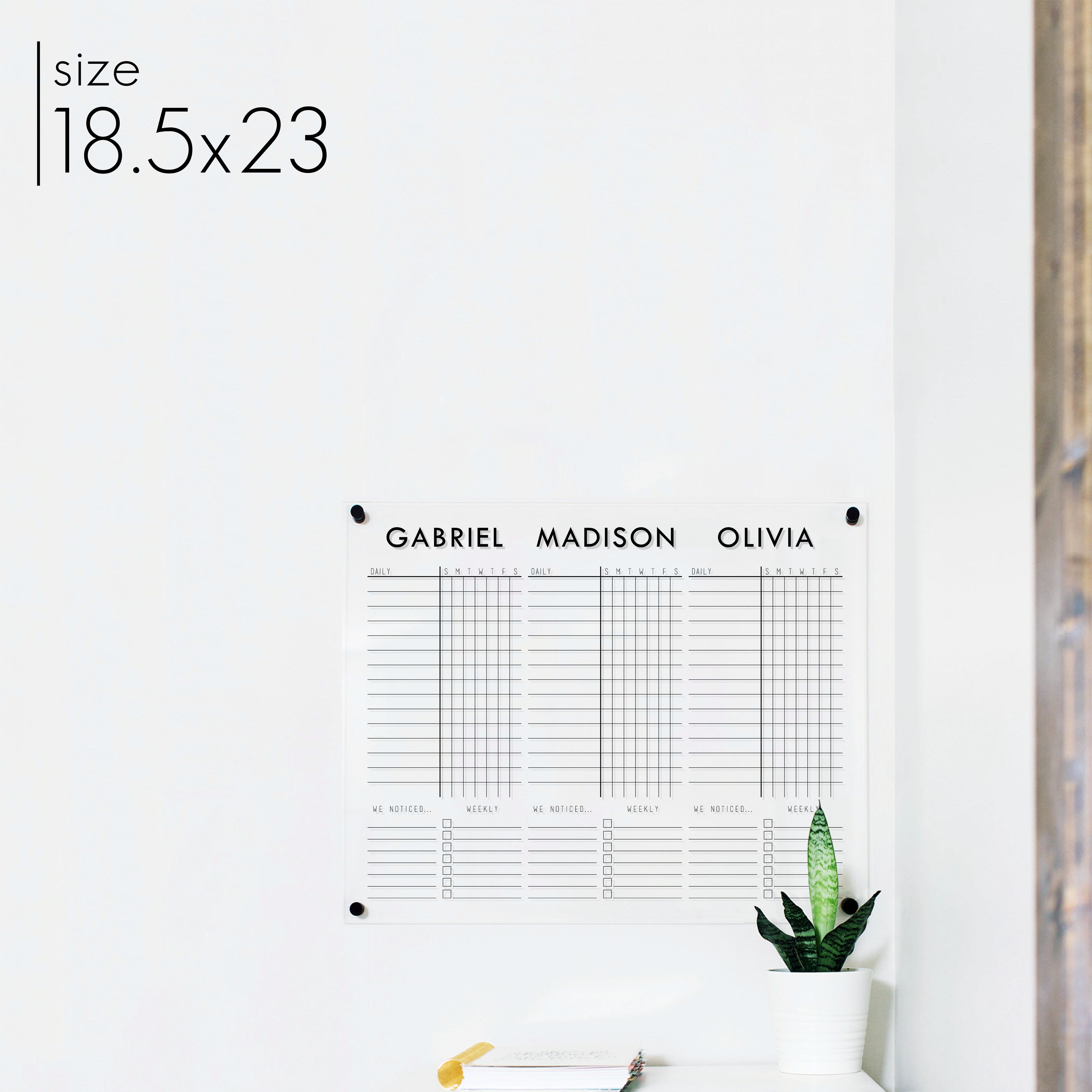 3 Person Acrylic Chore Chart | Horizontal Madi