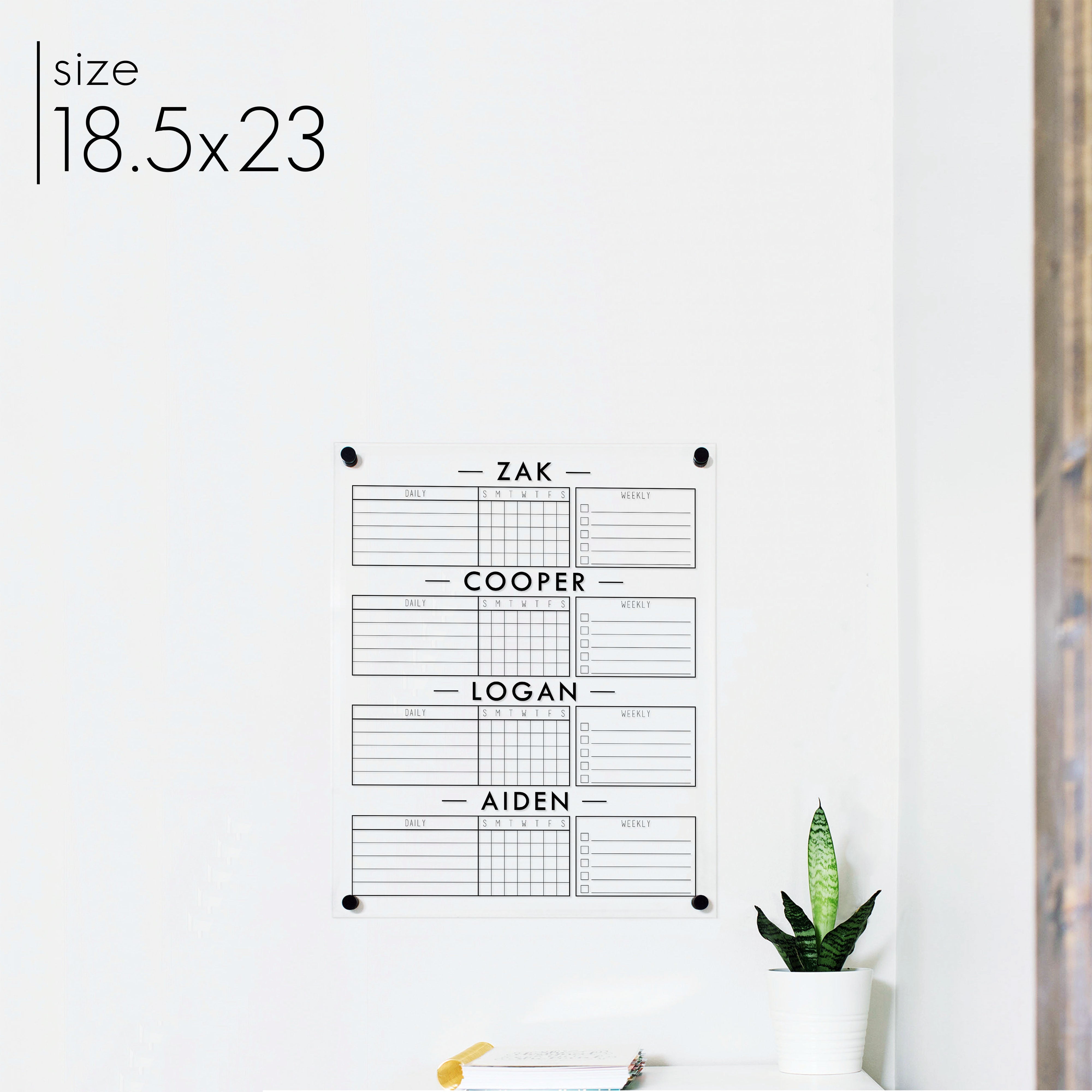 4 Person Acrylic Chore Chart | Vertical Multi-Style