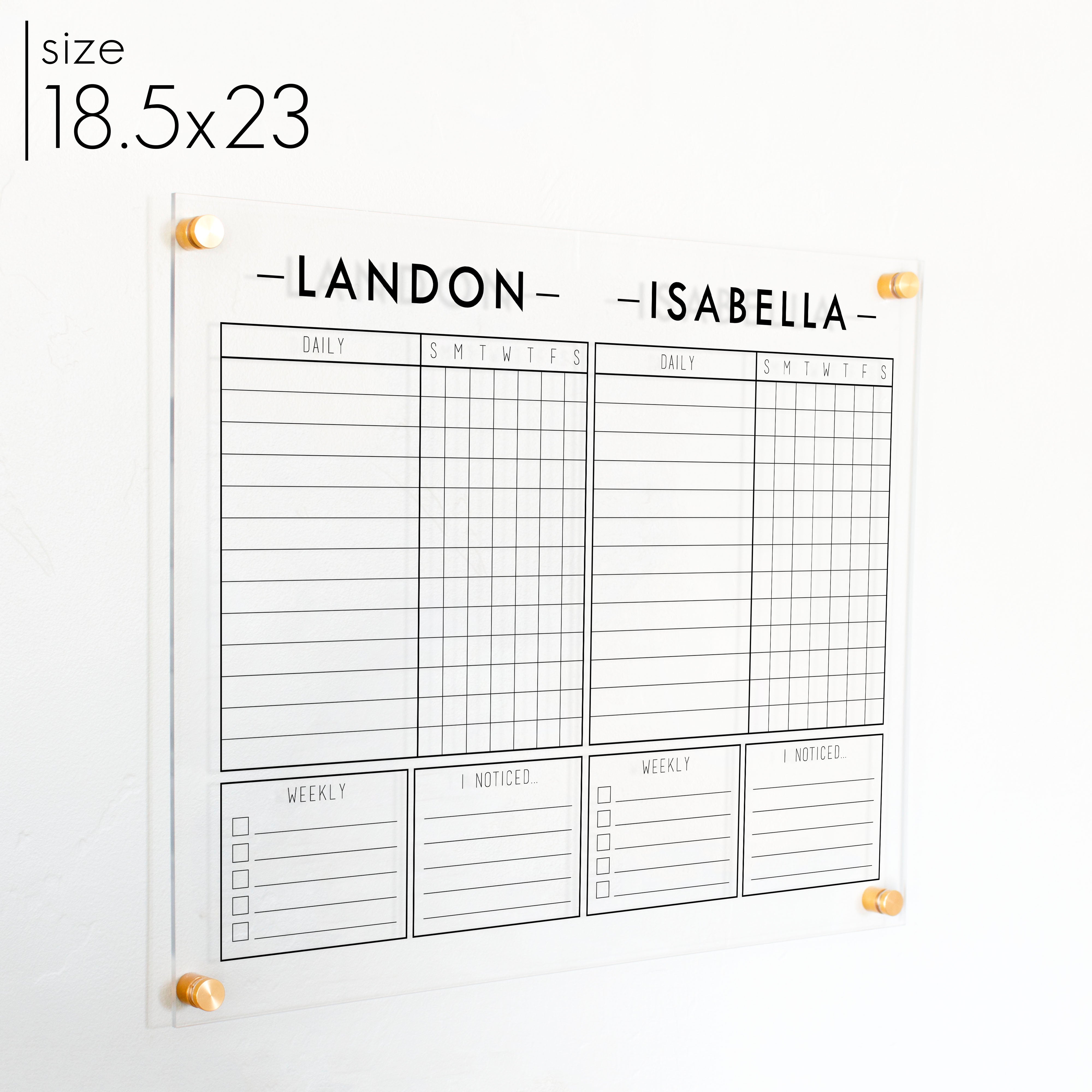 2 Person Acrylic Chore Chart | Horizontal Multi-Style