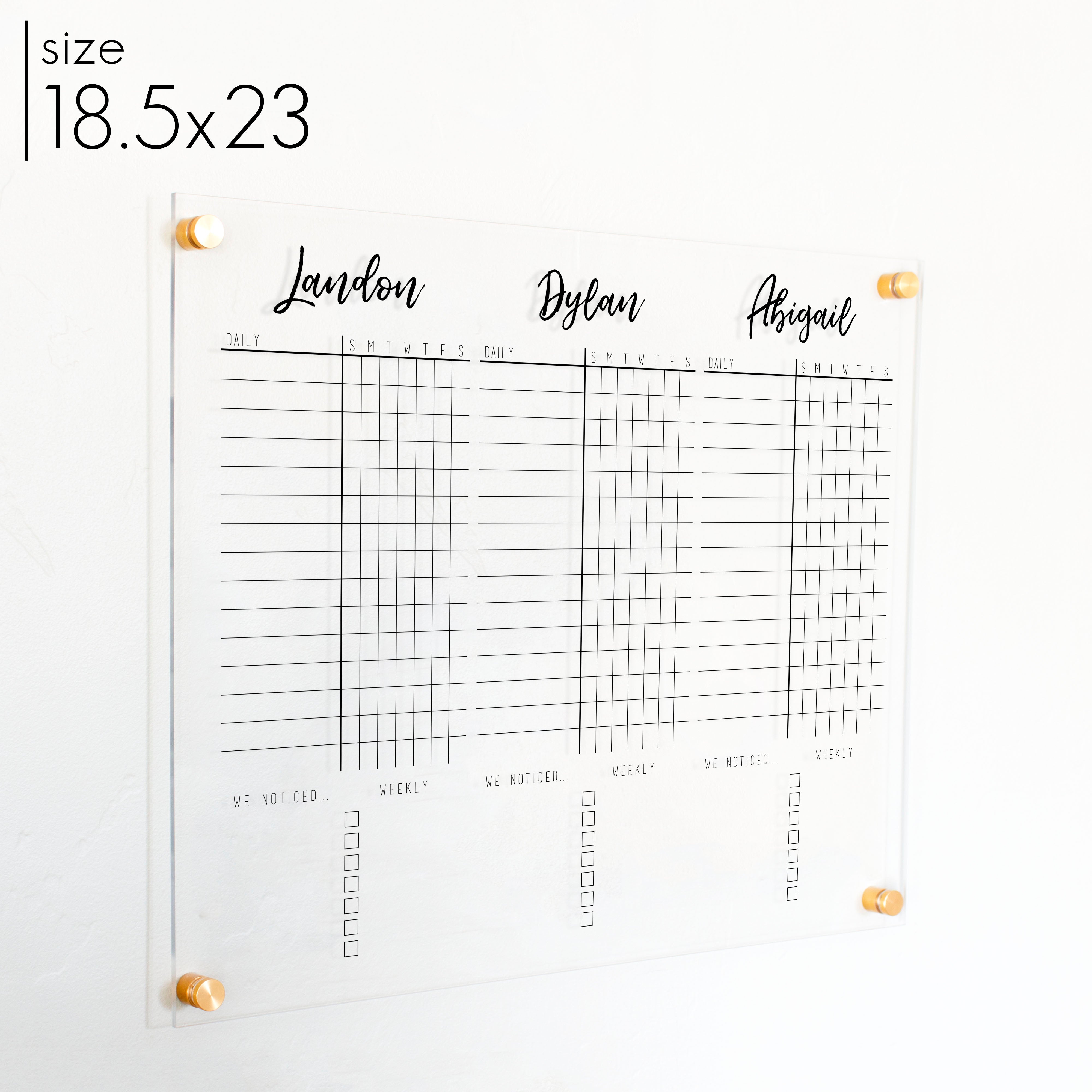 3 Person Acrylic Chore Chart | Horizontal Traeger