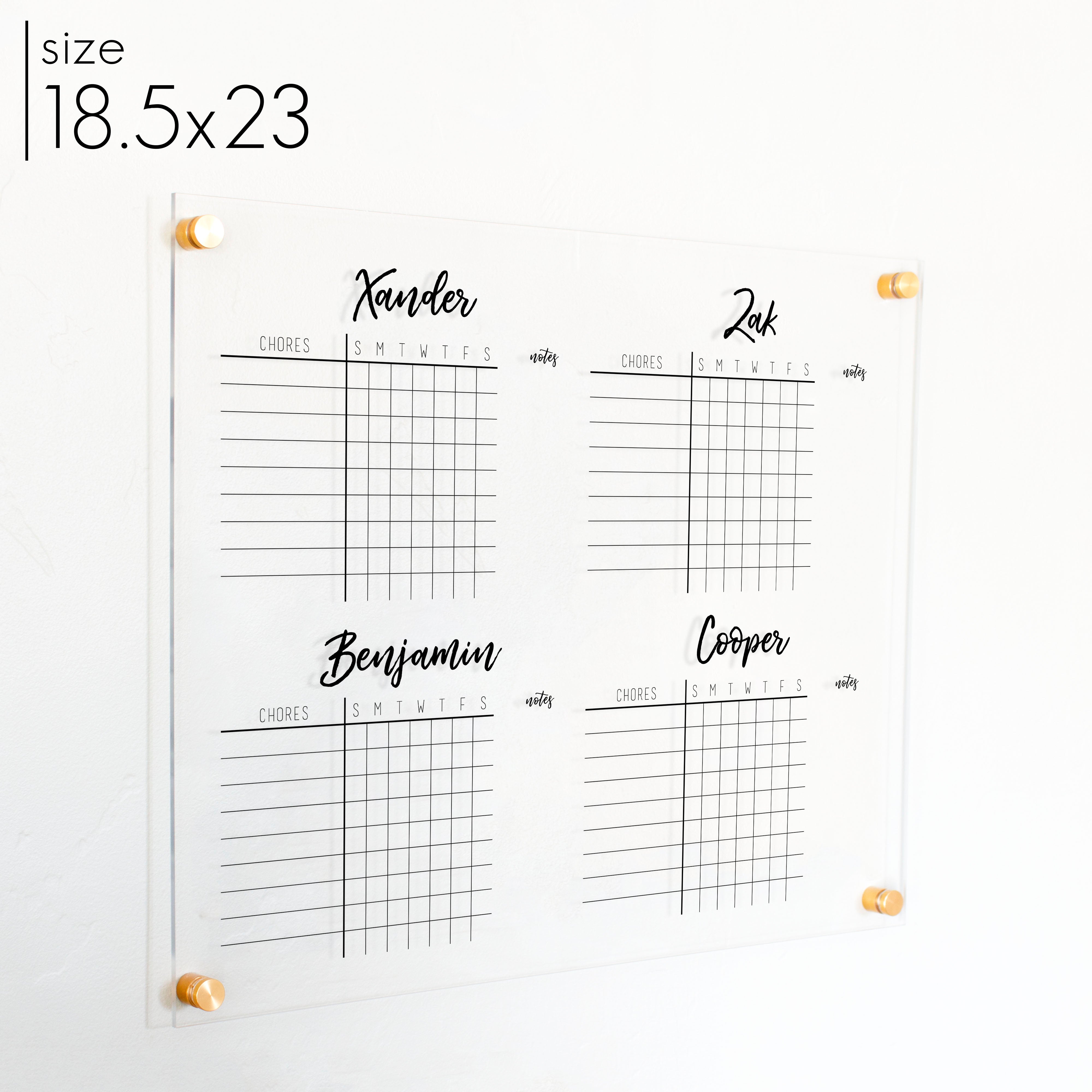 4 Person Acrylic Chore Chart | Horizontal Traeger