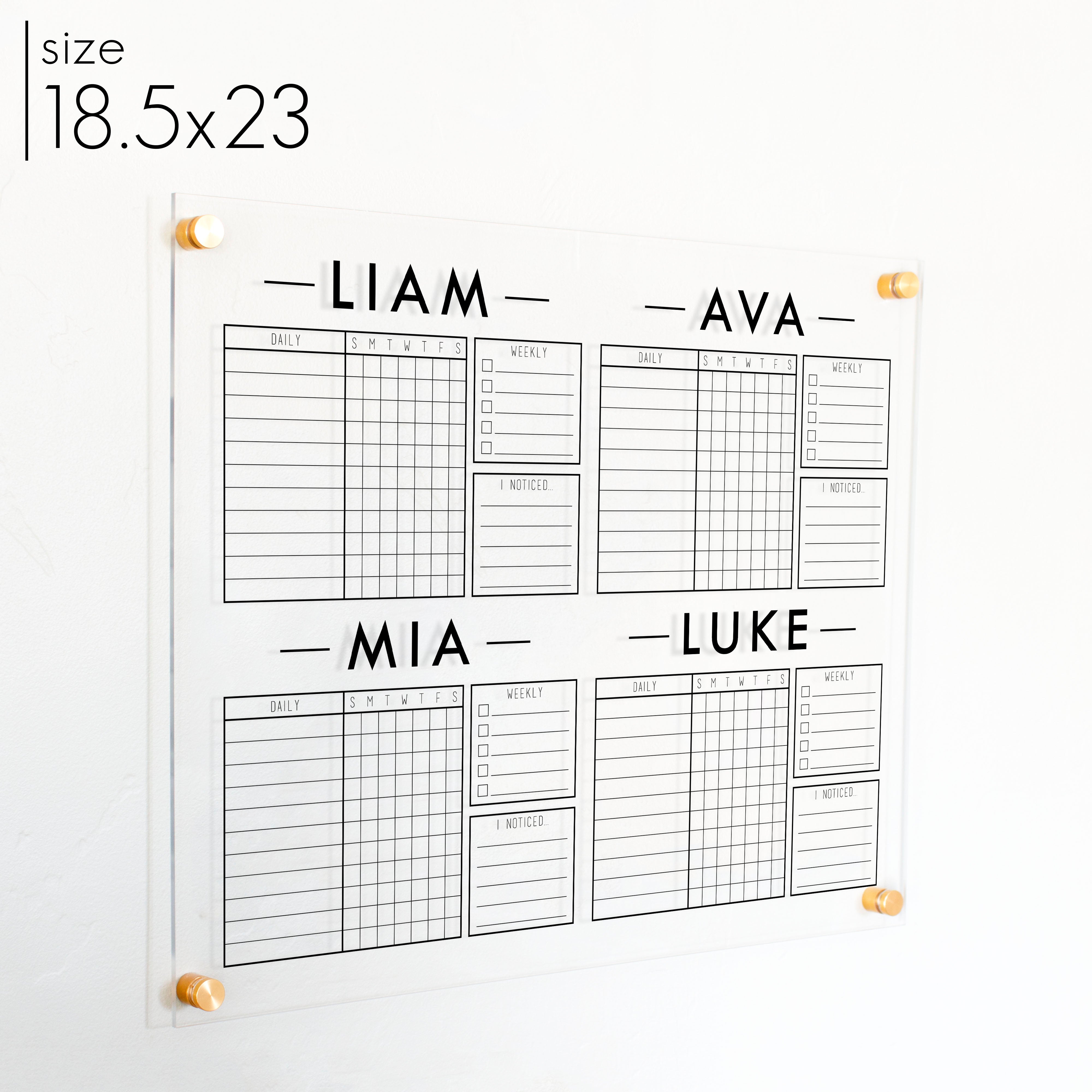 4 Person Acrylic Chore Chart | Horizontal Multi-Style