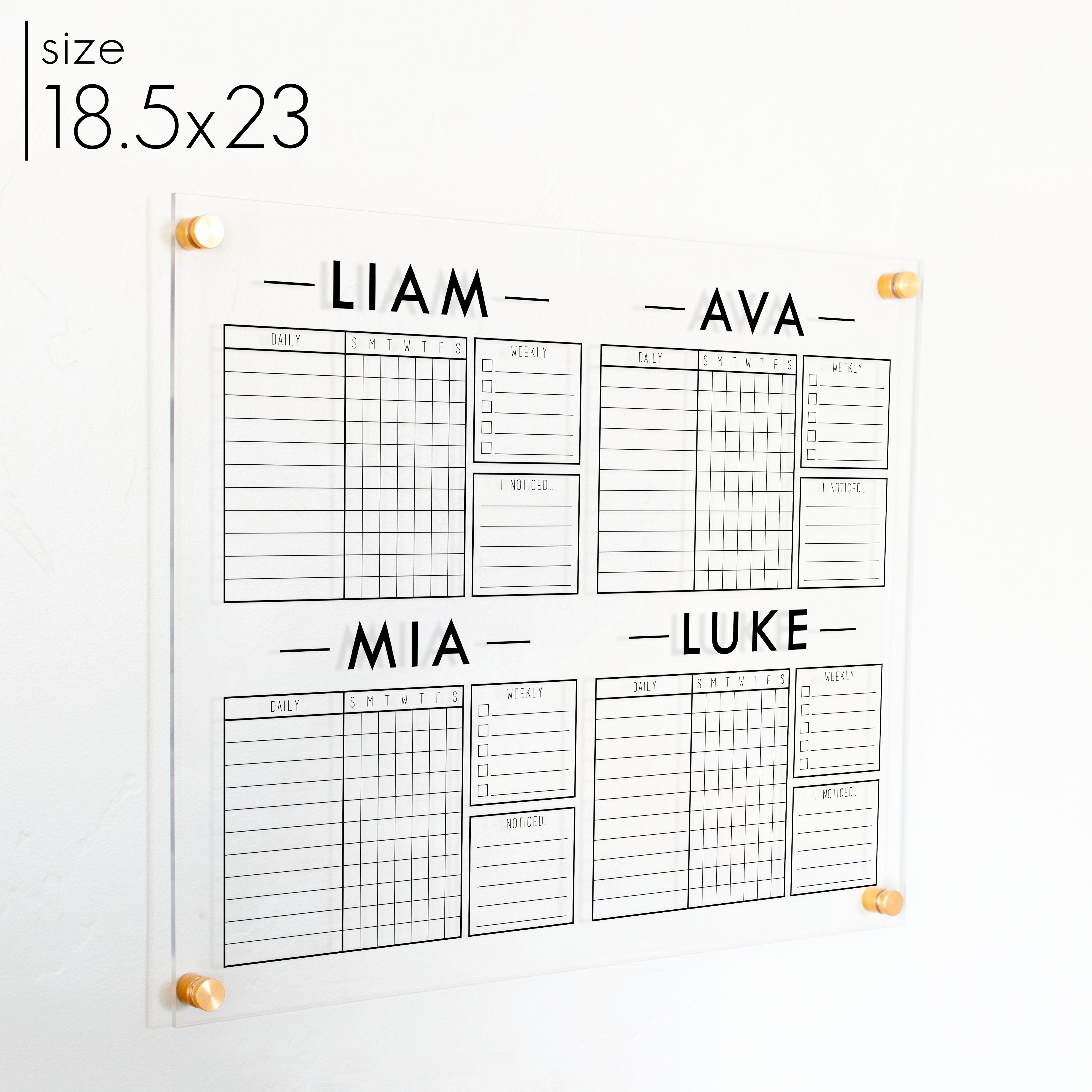 4 Person Acrylic Chore Chart | Multi-Style