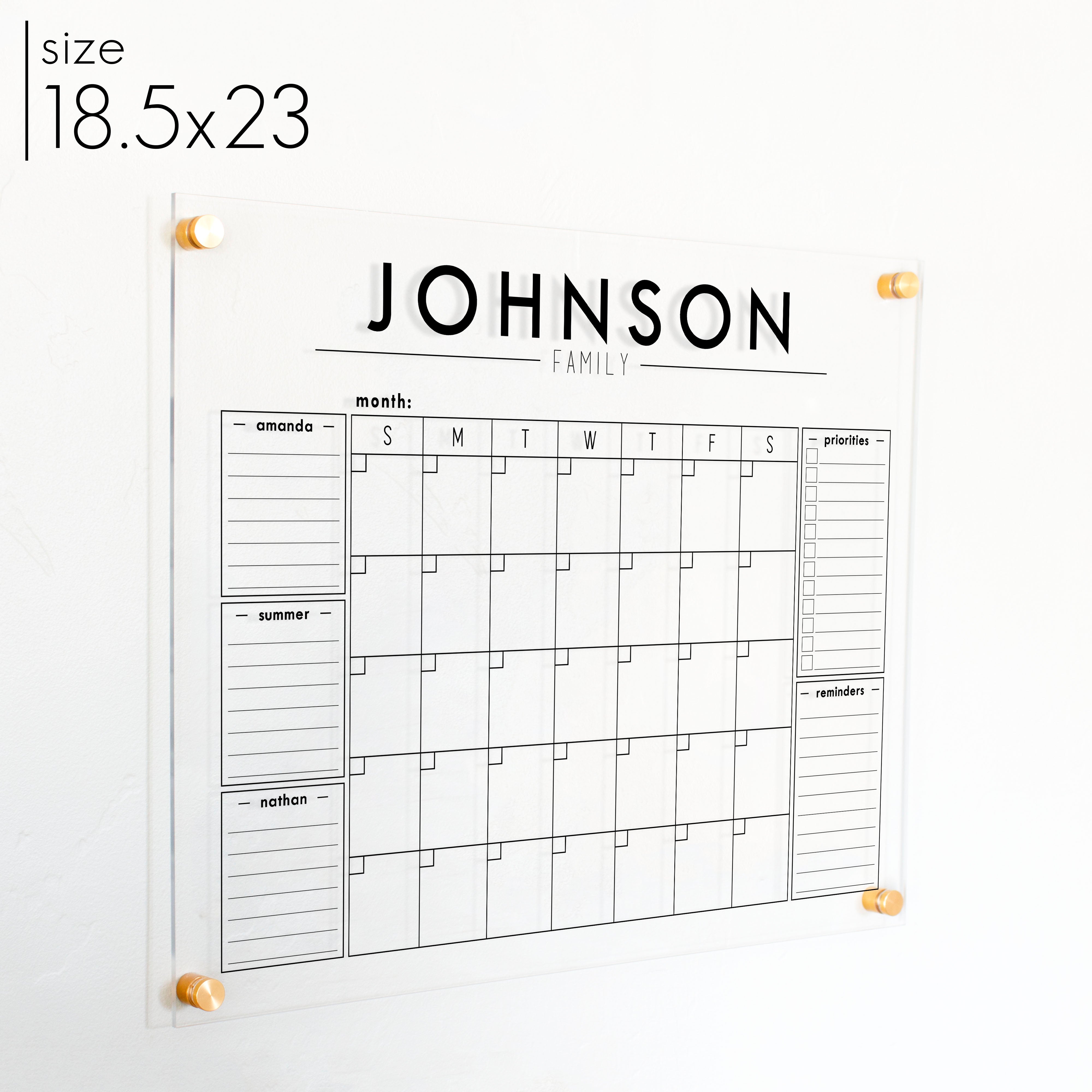 Monthly Acrylic Calendar + 5 Sections | Horizontal Craig