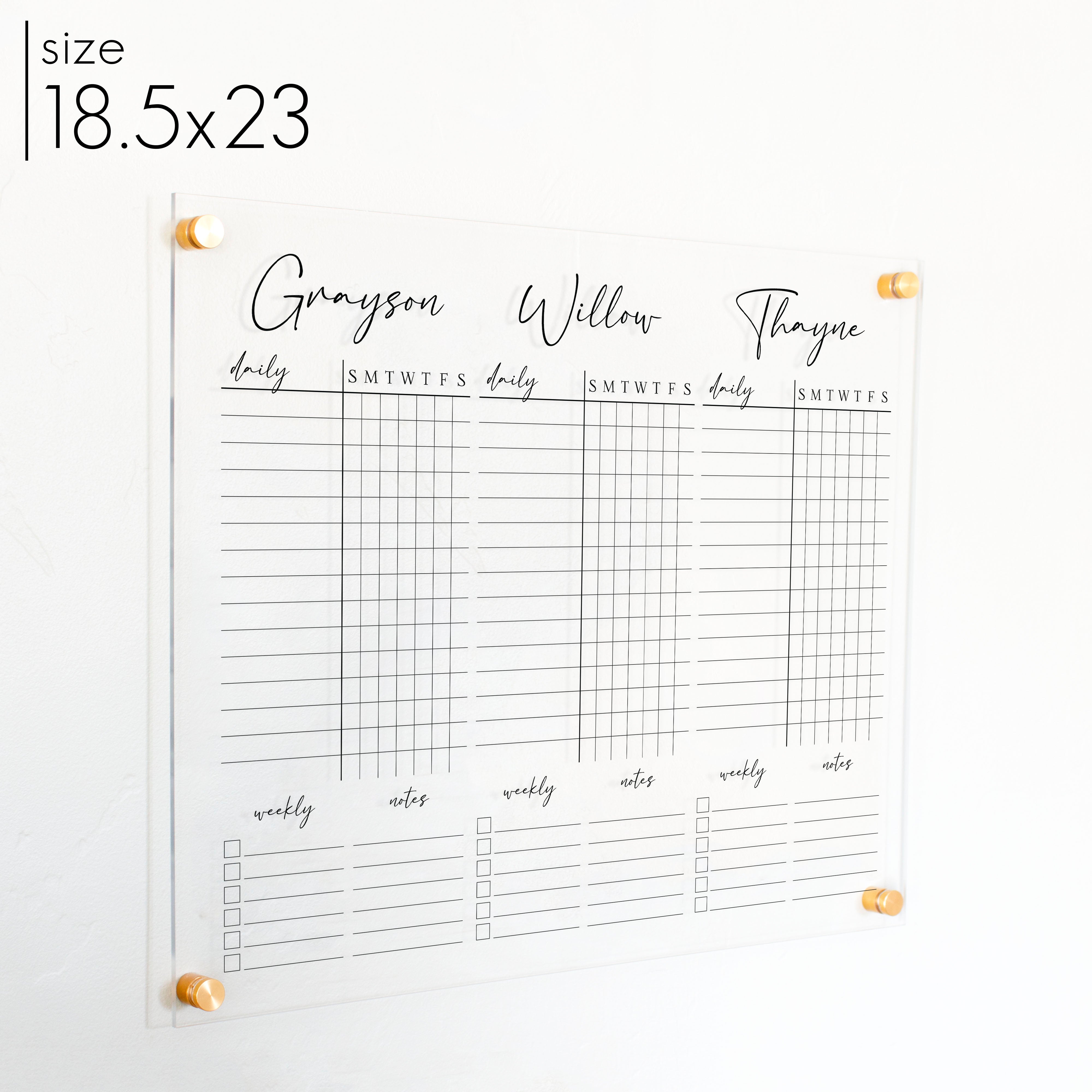 3 Person Acrylic Chore Chart | Horizontal Pennington