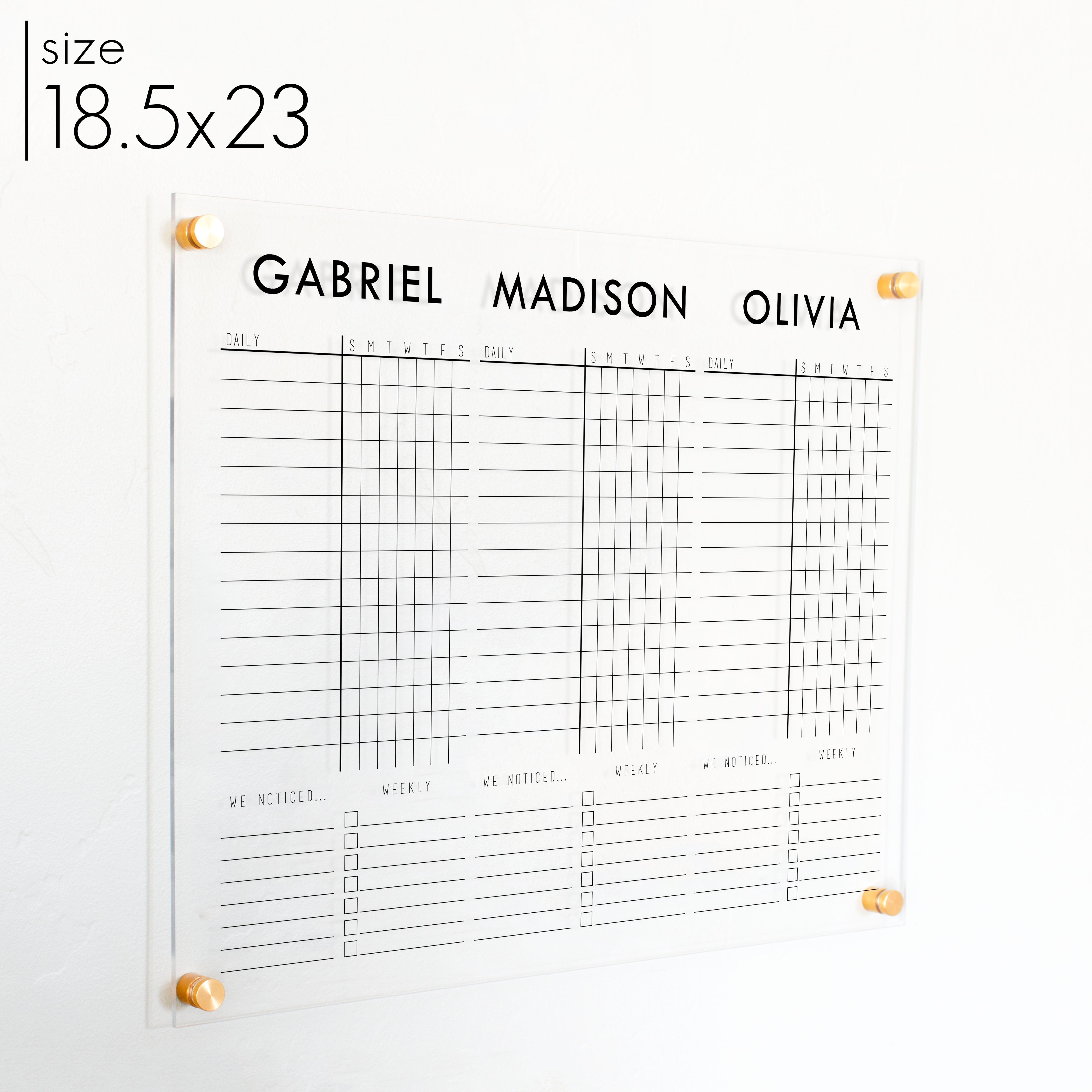 3 Person Acrylic Chore Chart | Horizontal Madi