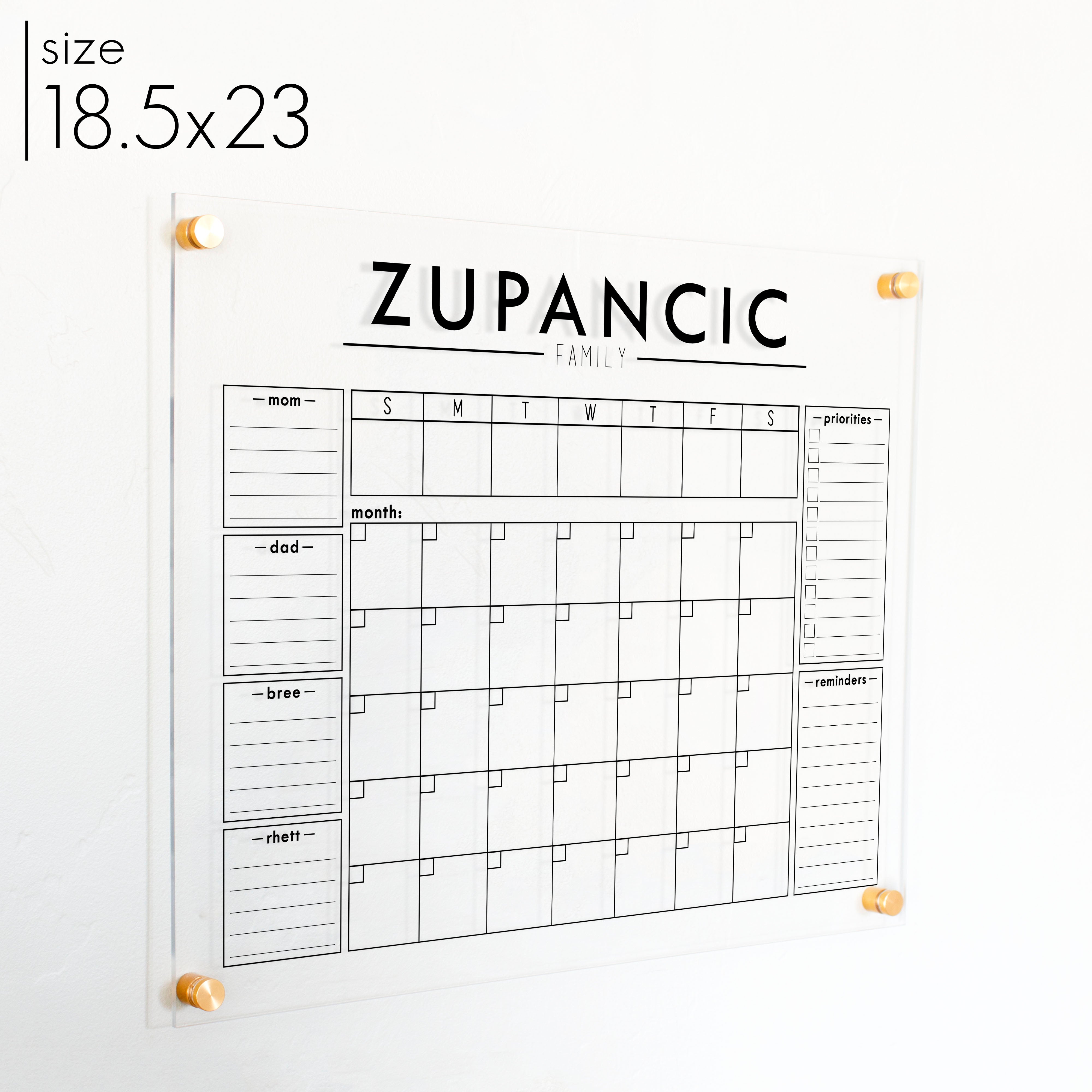 Week & Month Acrylic Calendar + 6 Sections | Horizontal Craig