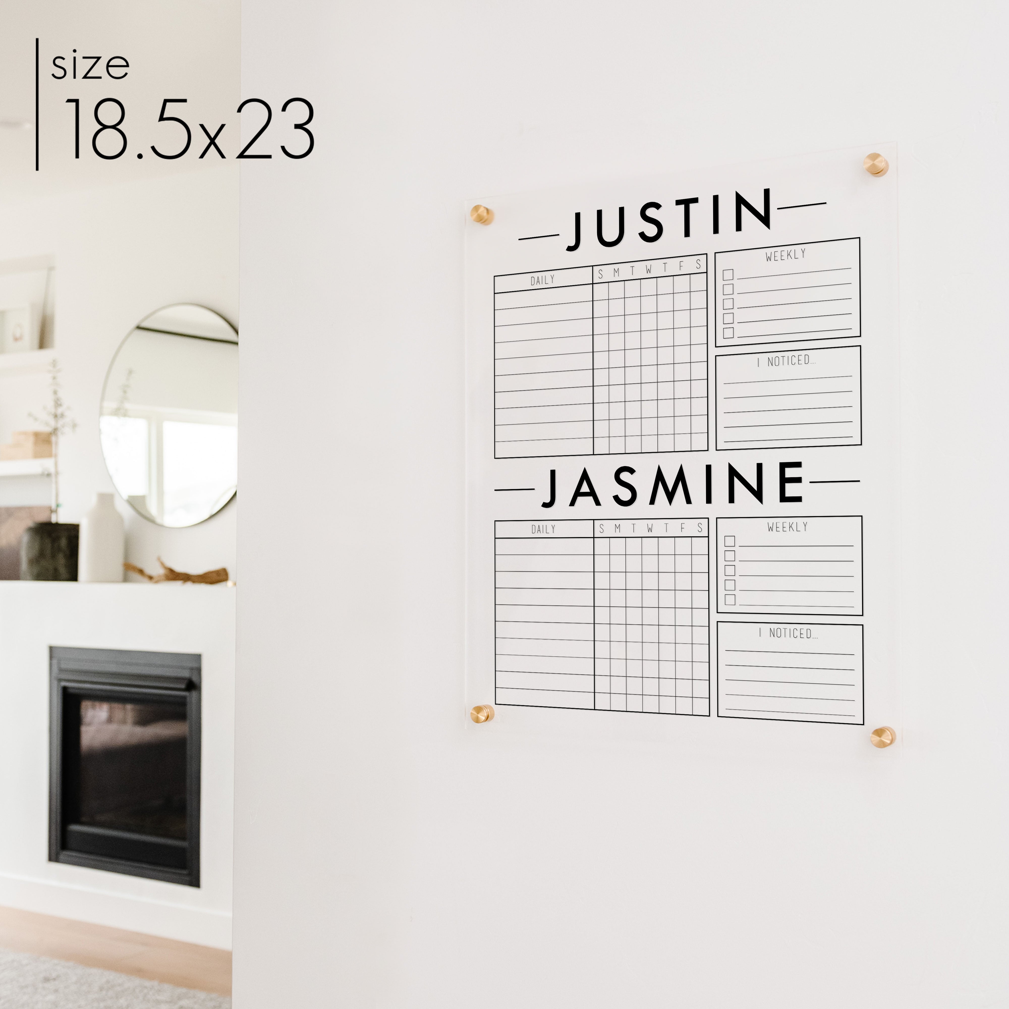 2 Person Acrylic Chore Chart | Vertical Multi-Style