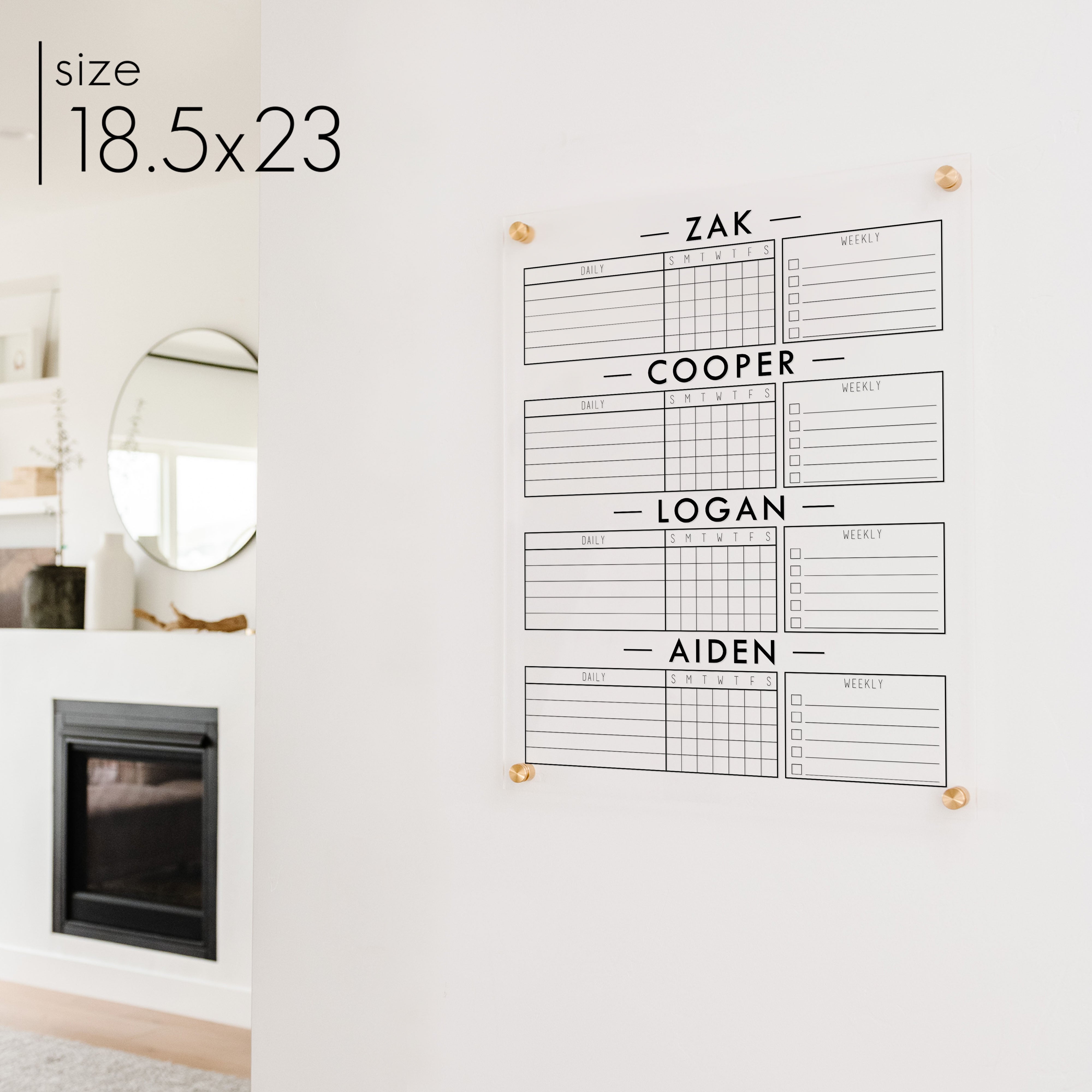 4 Person Acrylic Chore Chart | Vertical Multi-Style