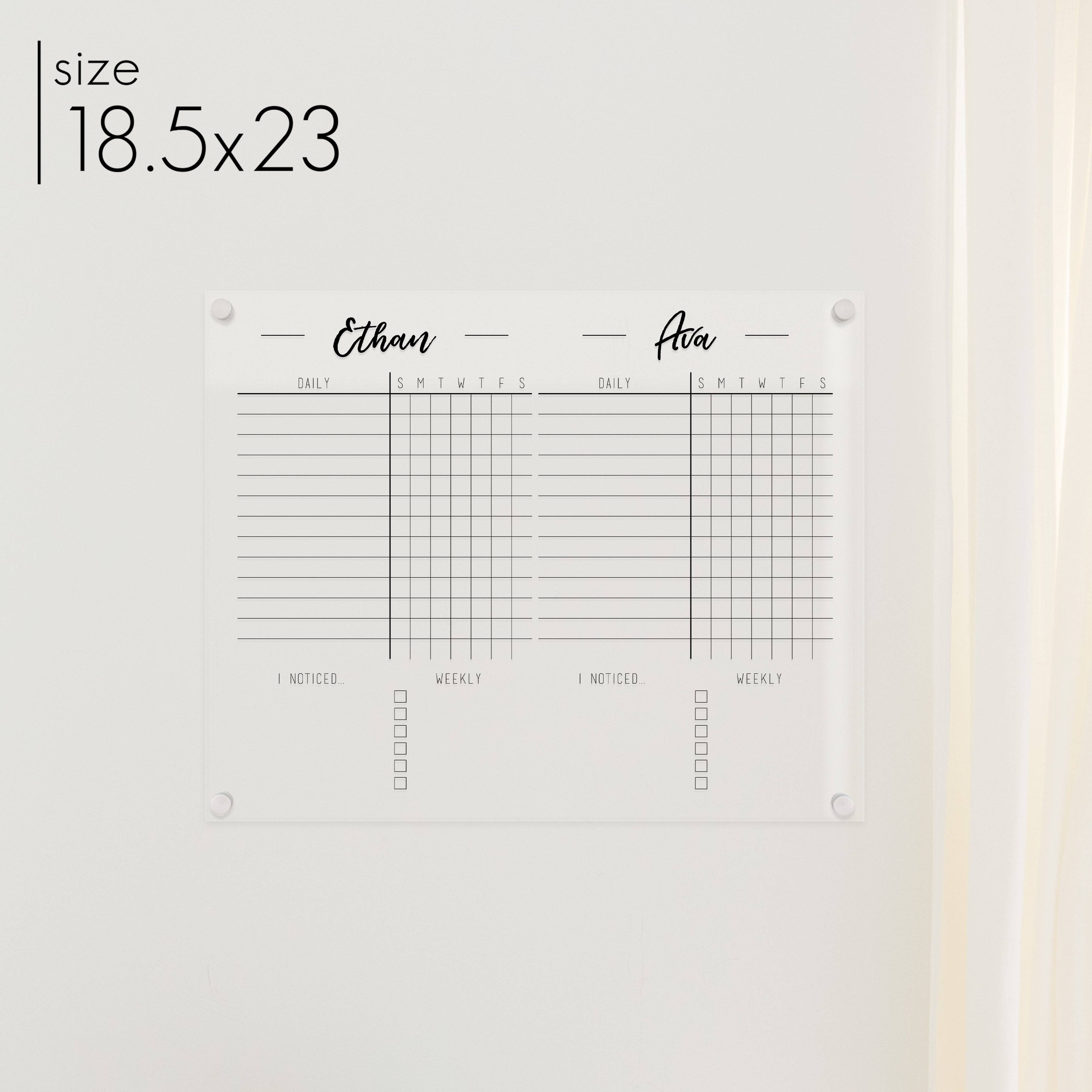 2 Person Acrylic Chore Chart | Horizontal Traeger