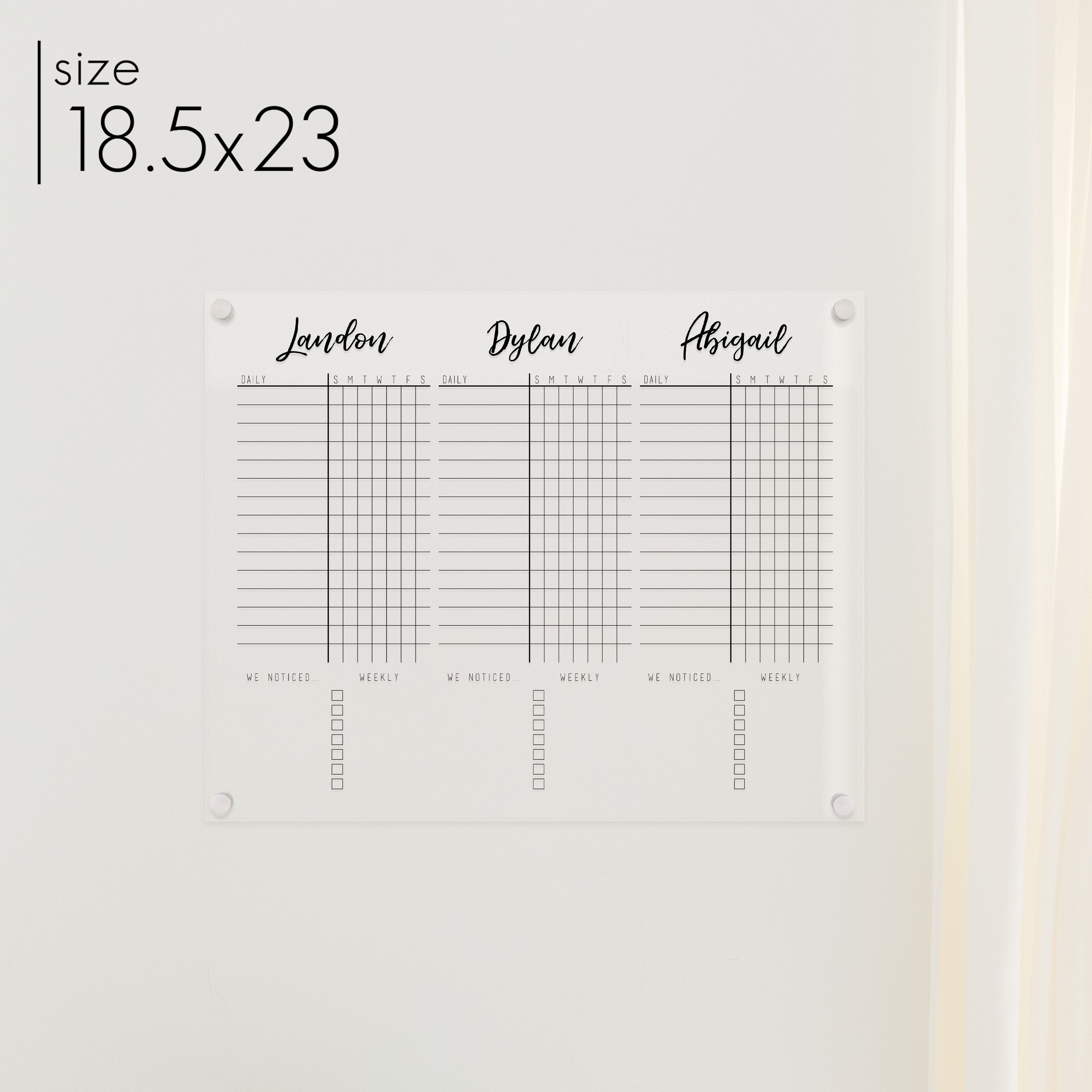 3 Person Acrylic Chore Chart | Horizontal Traeger