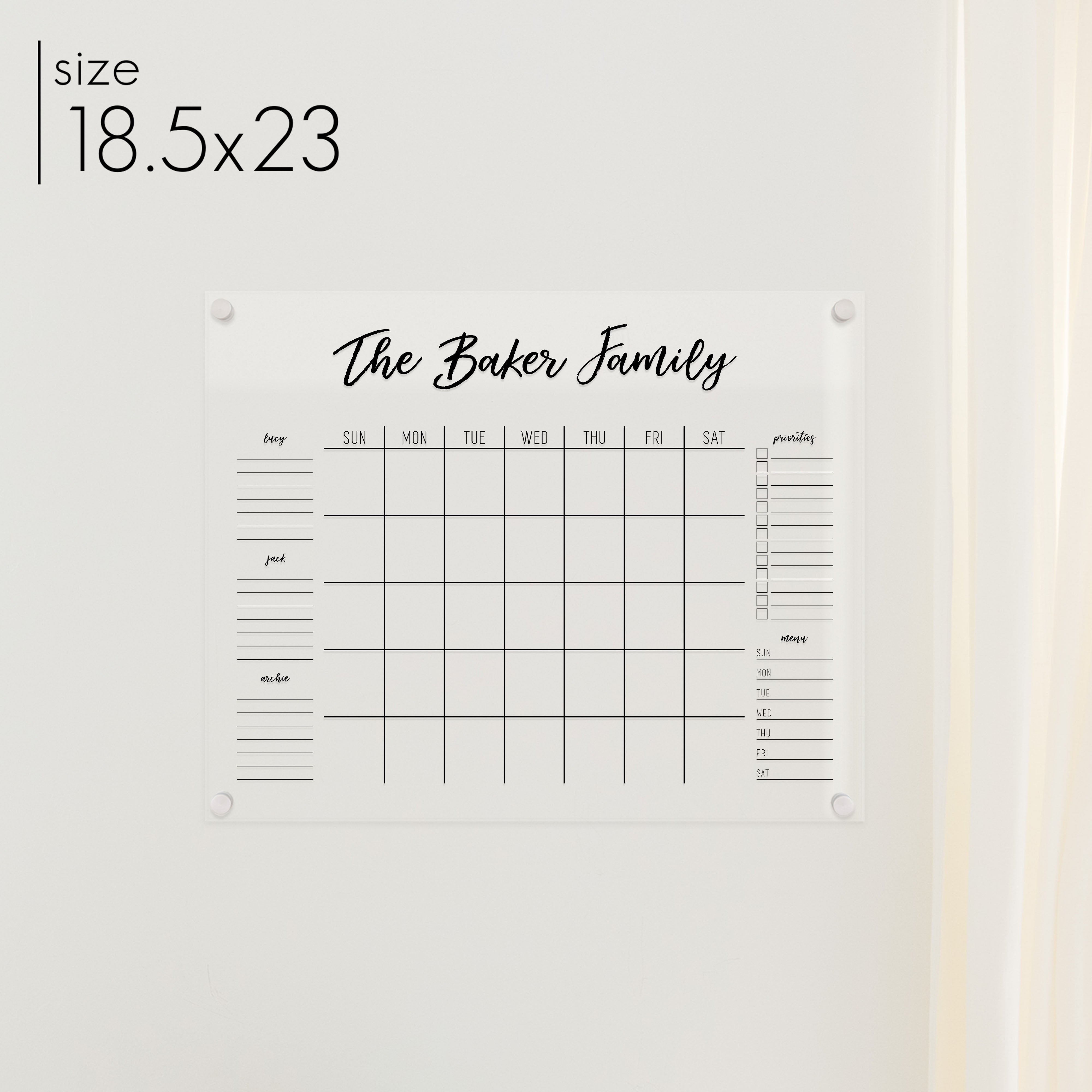 Monthly Acrylic Calendar + 5 Sections | Horizontal Traeger