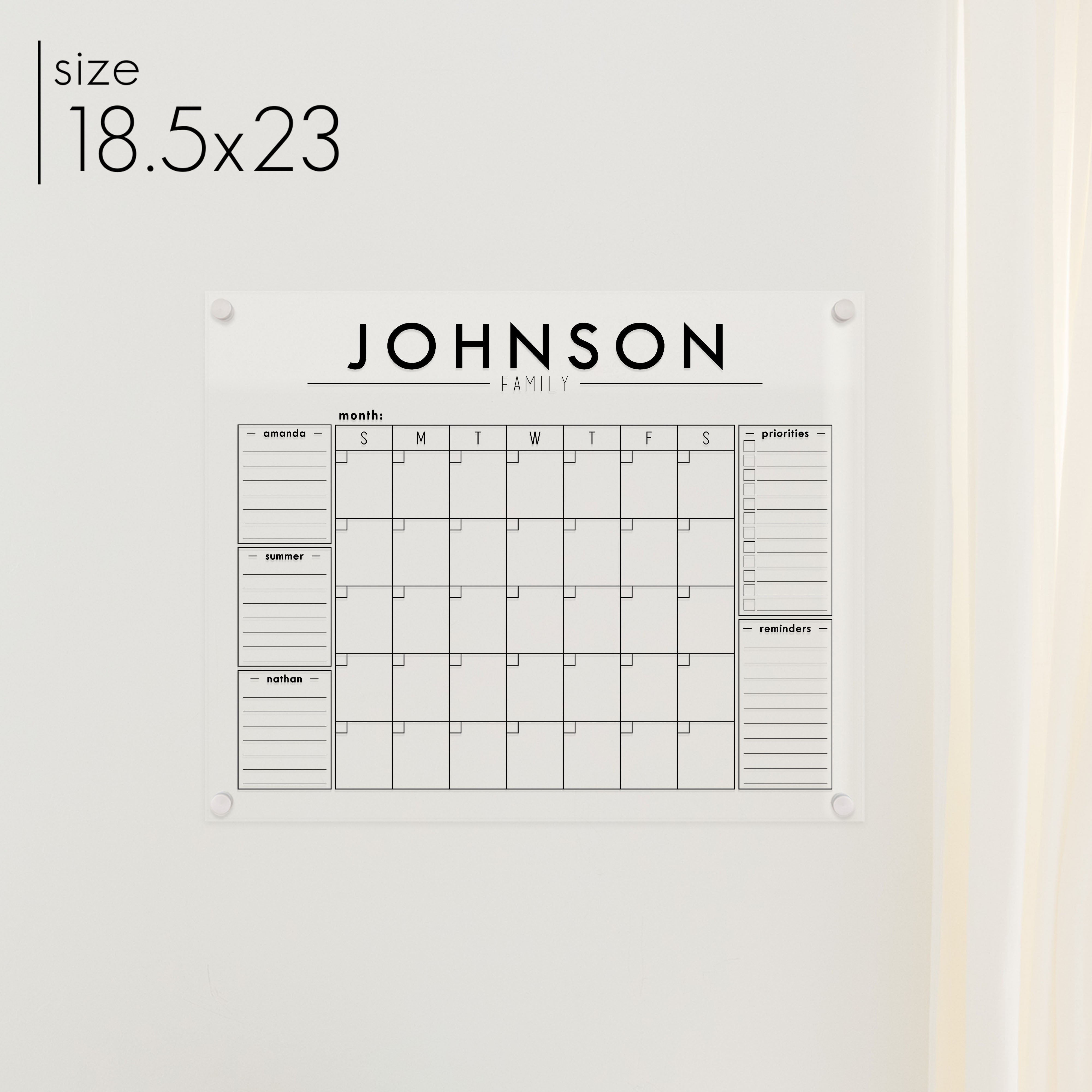 Monthly Acrylic Calendar + 5 Sections | Horizontal Craig