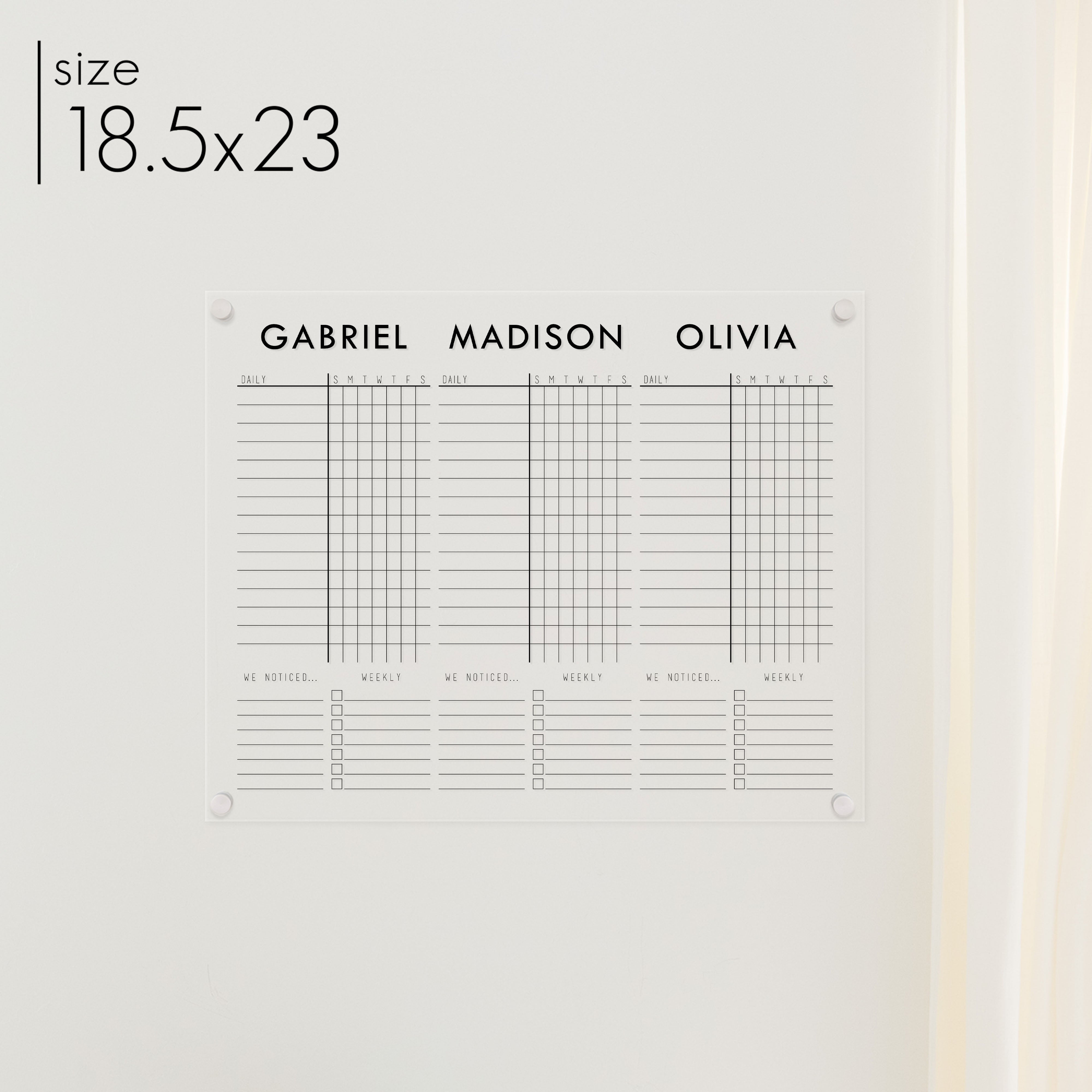 3 Person Acrylic Chore Chart | Horizontal Madi