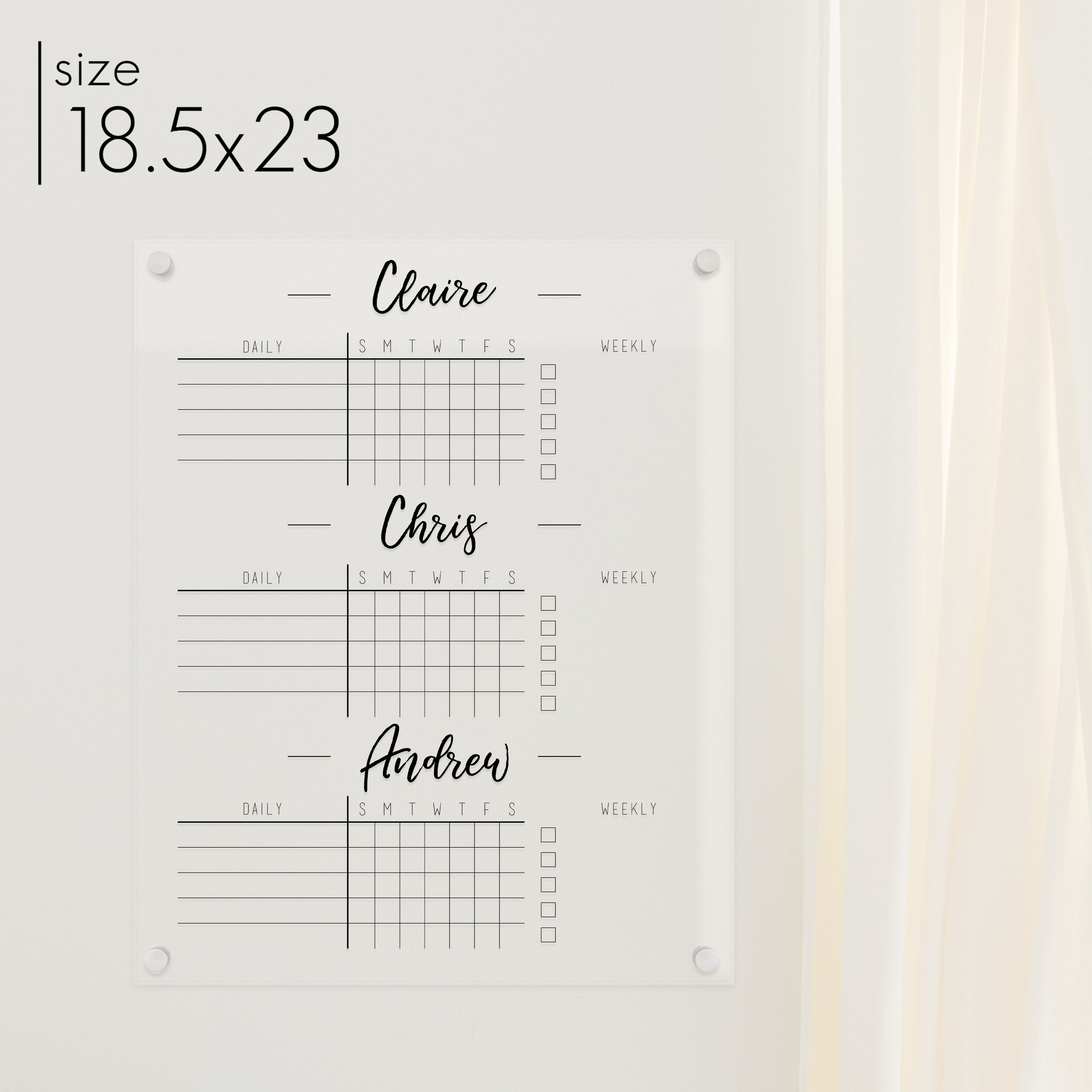 3 Person Acrylic Chore Chart | Vertical Traeger