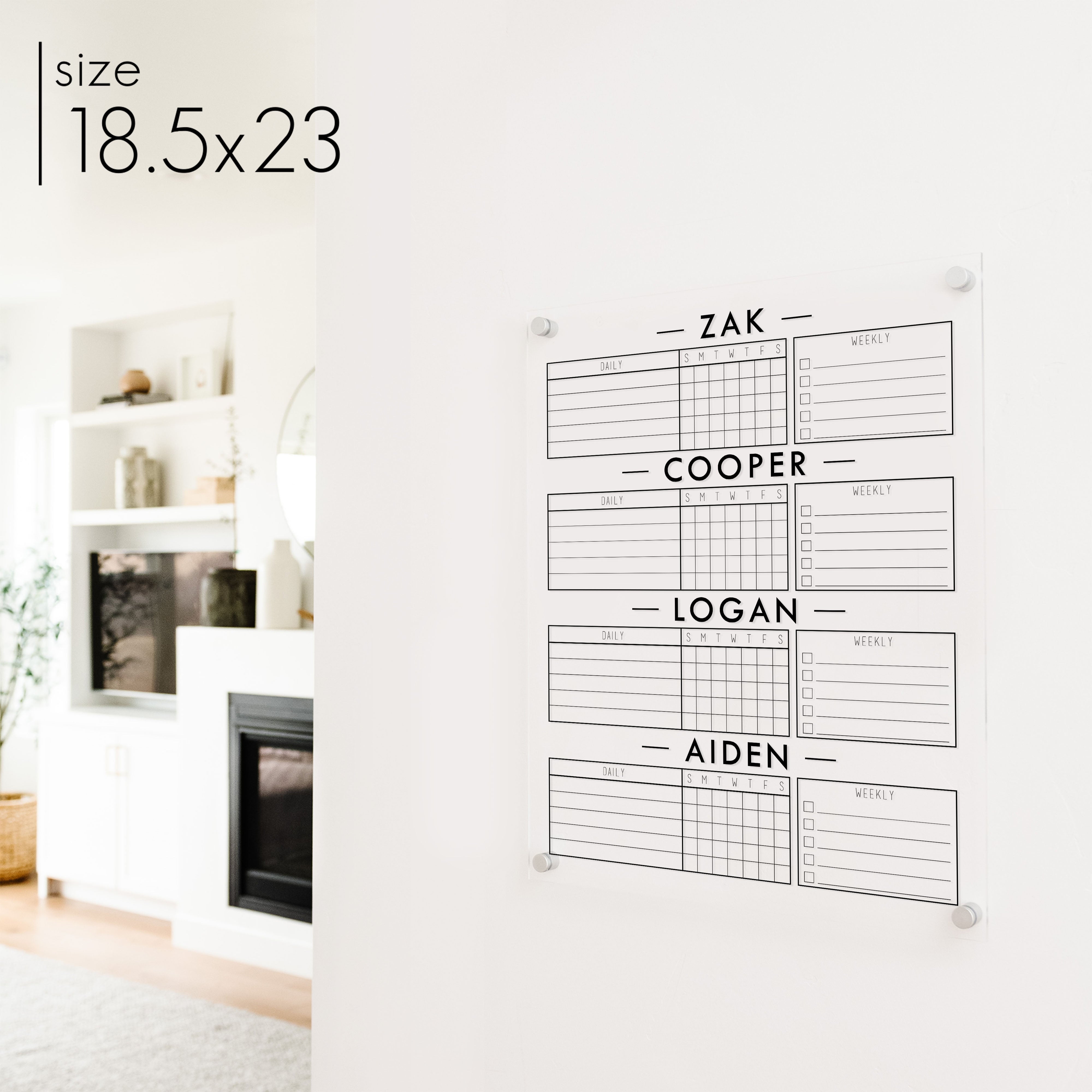 4 Person Acrylic Chore Chart | Vertical Multi-Style