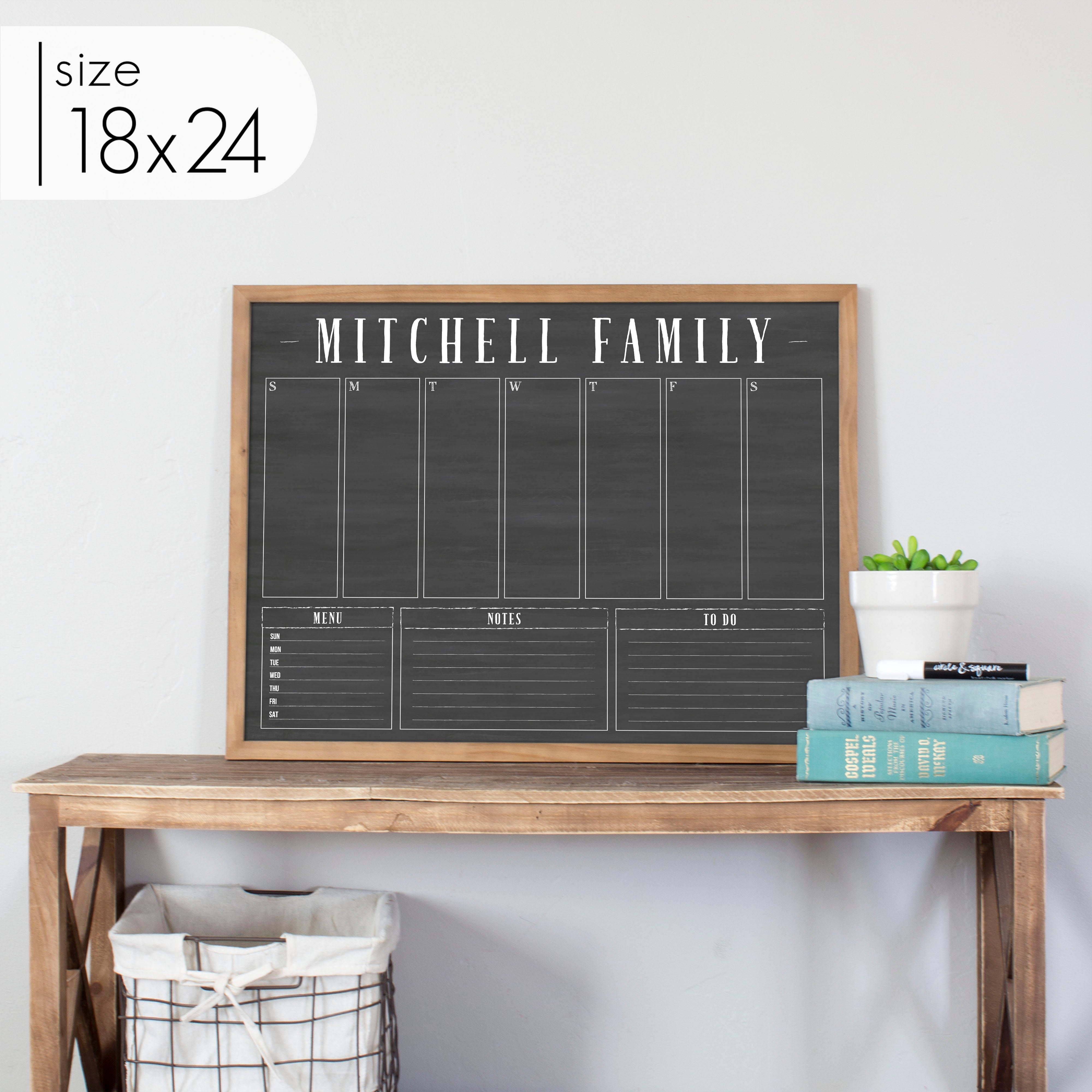 Weekly Framed Chalkboard Calendar + 3 sections | Horizontal Swanson
