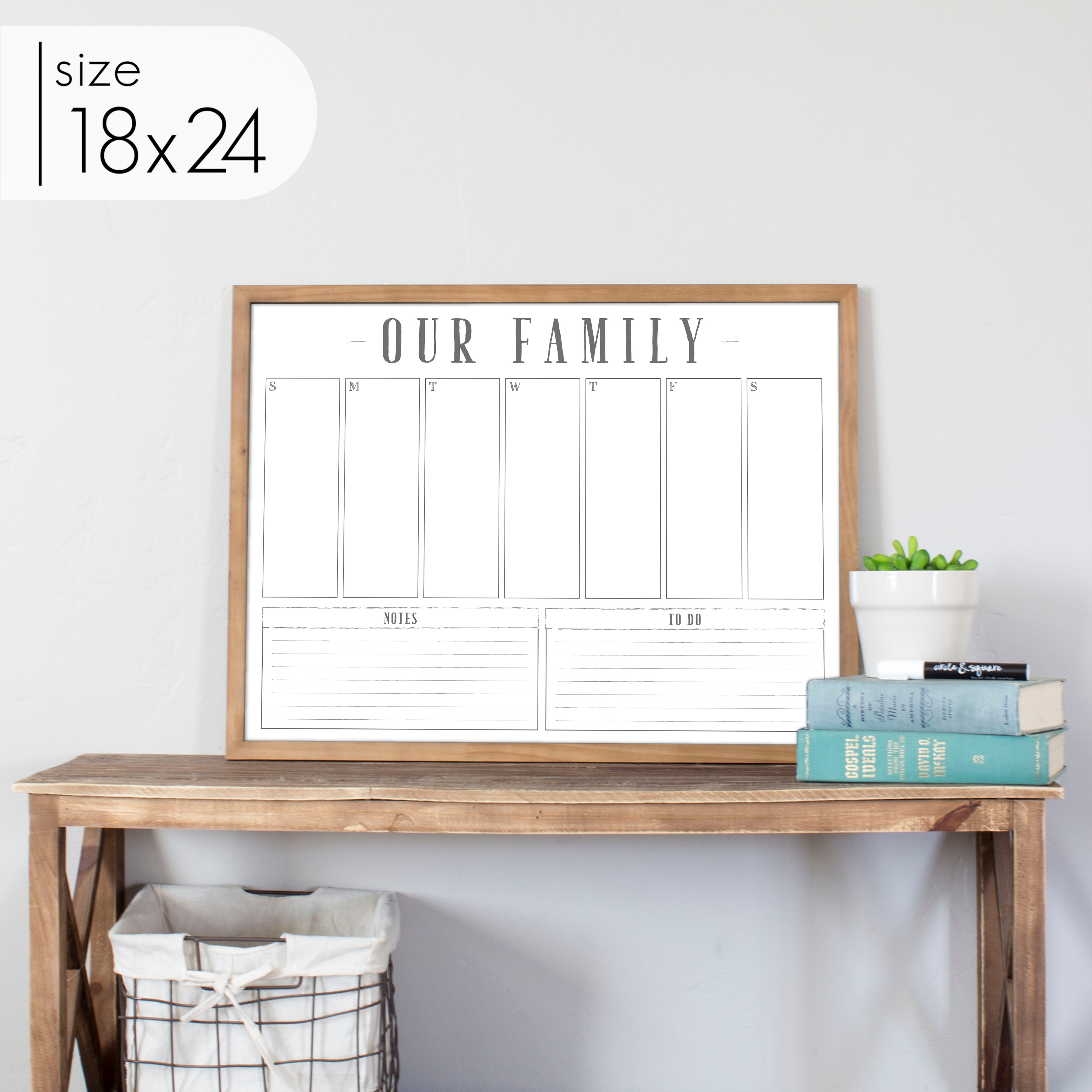 Weekly Framed Whiteboard Calendar + 2 sections | Horizontal Swanson