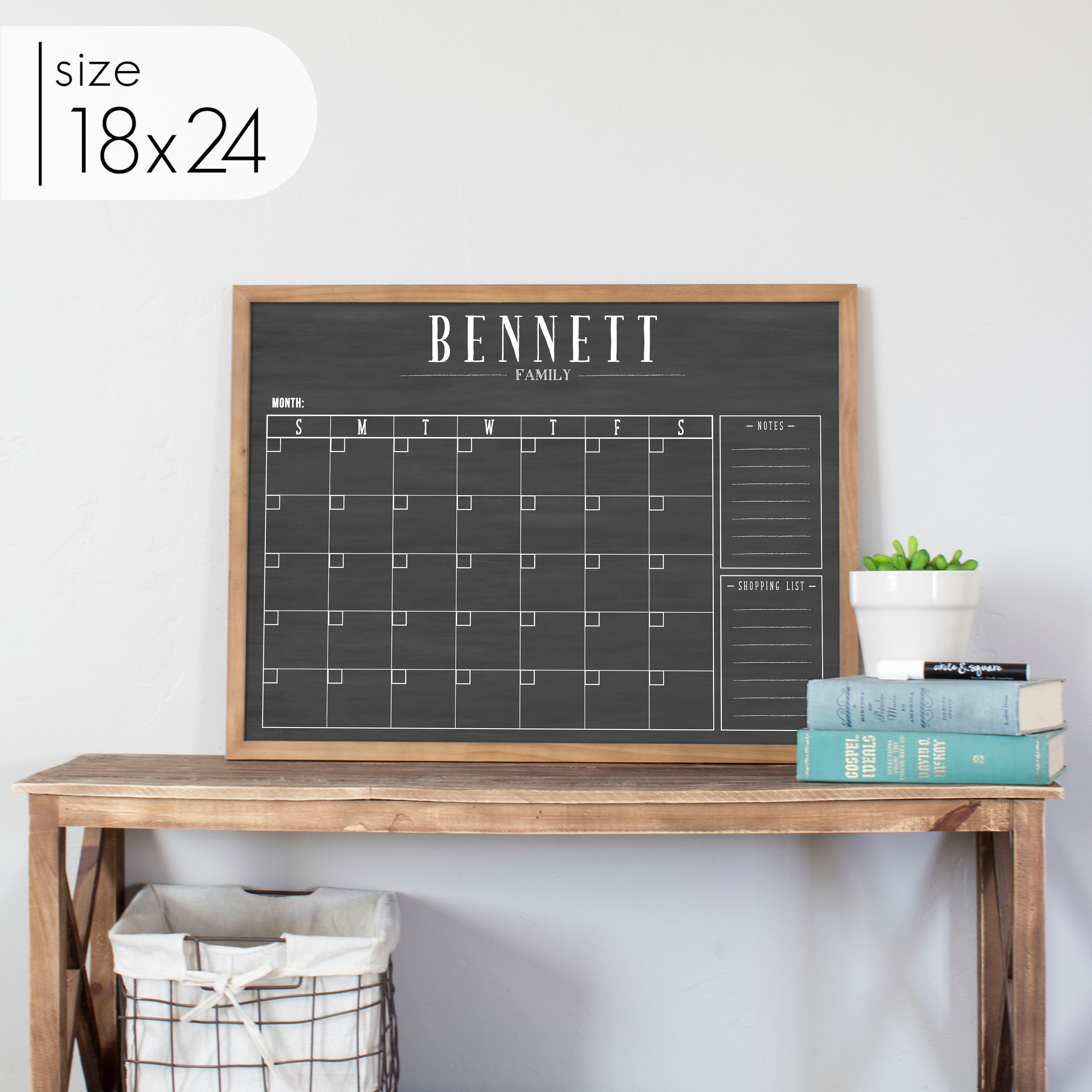 Monthly Framed Chalkboard Calendar + 2 sections | Horizontal Swanson