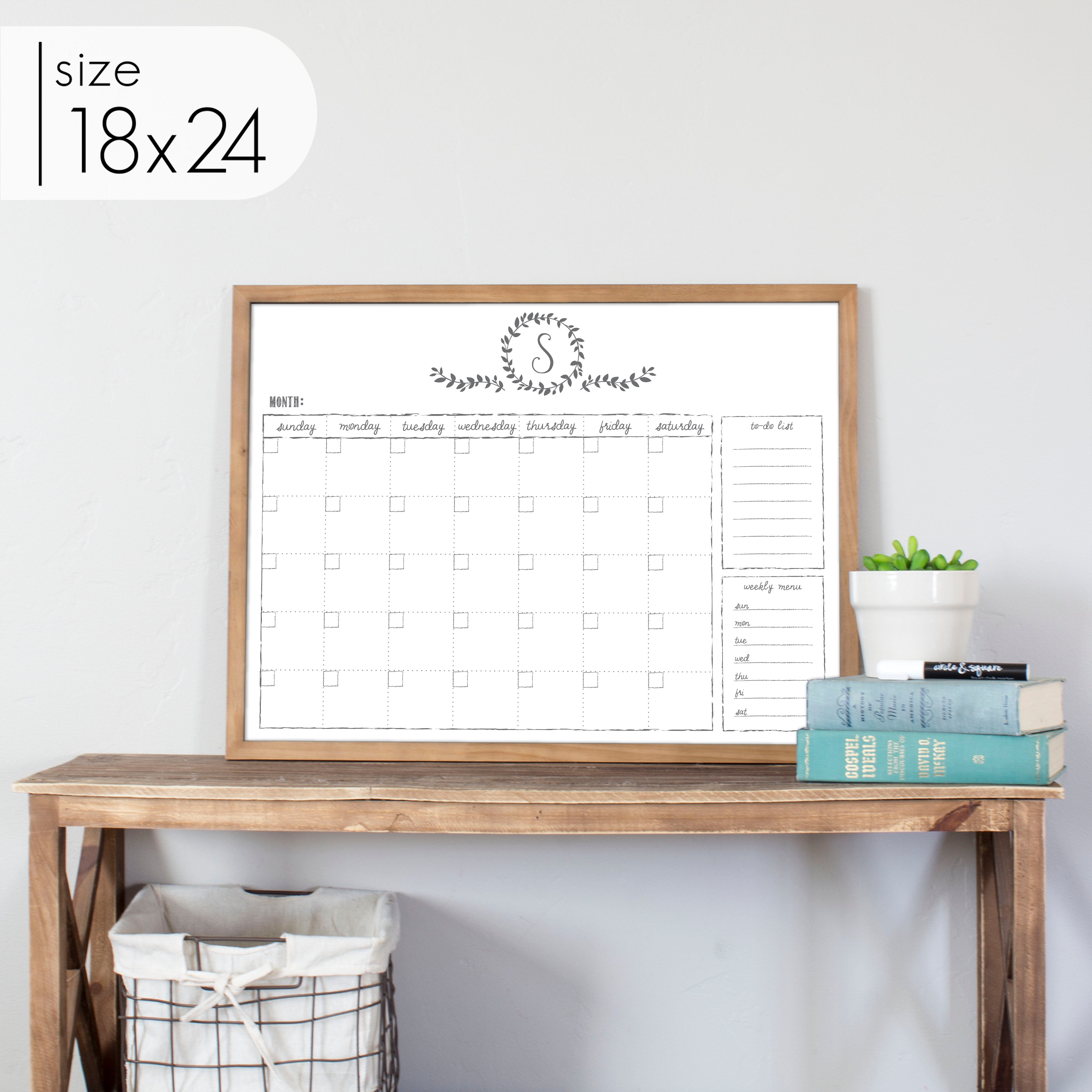 Monthly Framed Whiteboard Calendar + 2 sections | Horizontal Donna