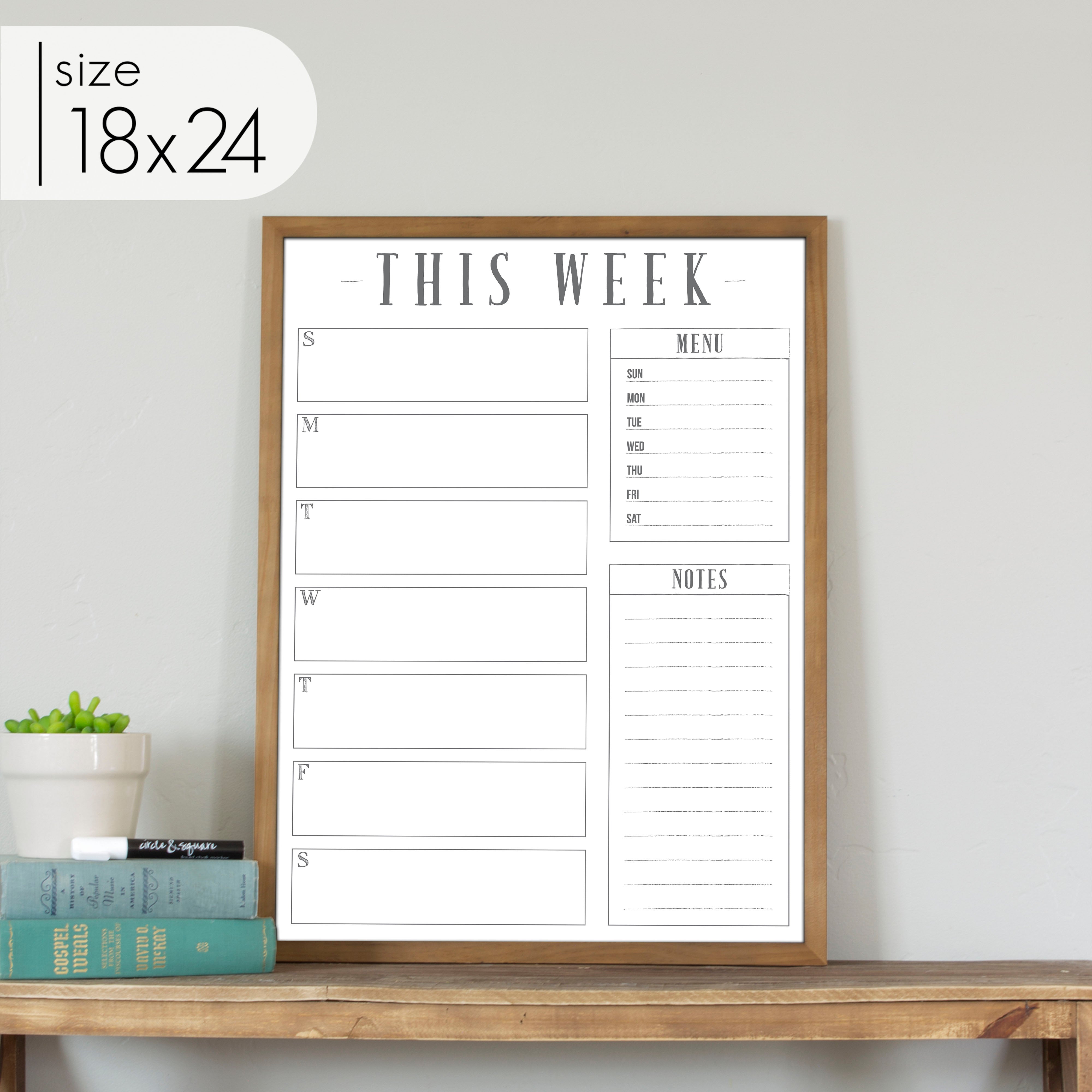 Weekly Framed Whiteboard Calendar + 2 sections | Vertical Swanson