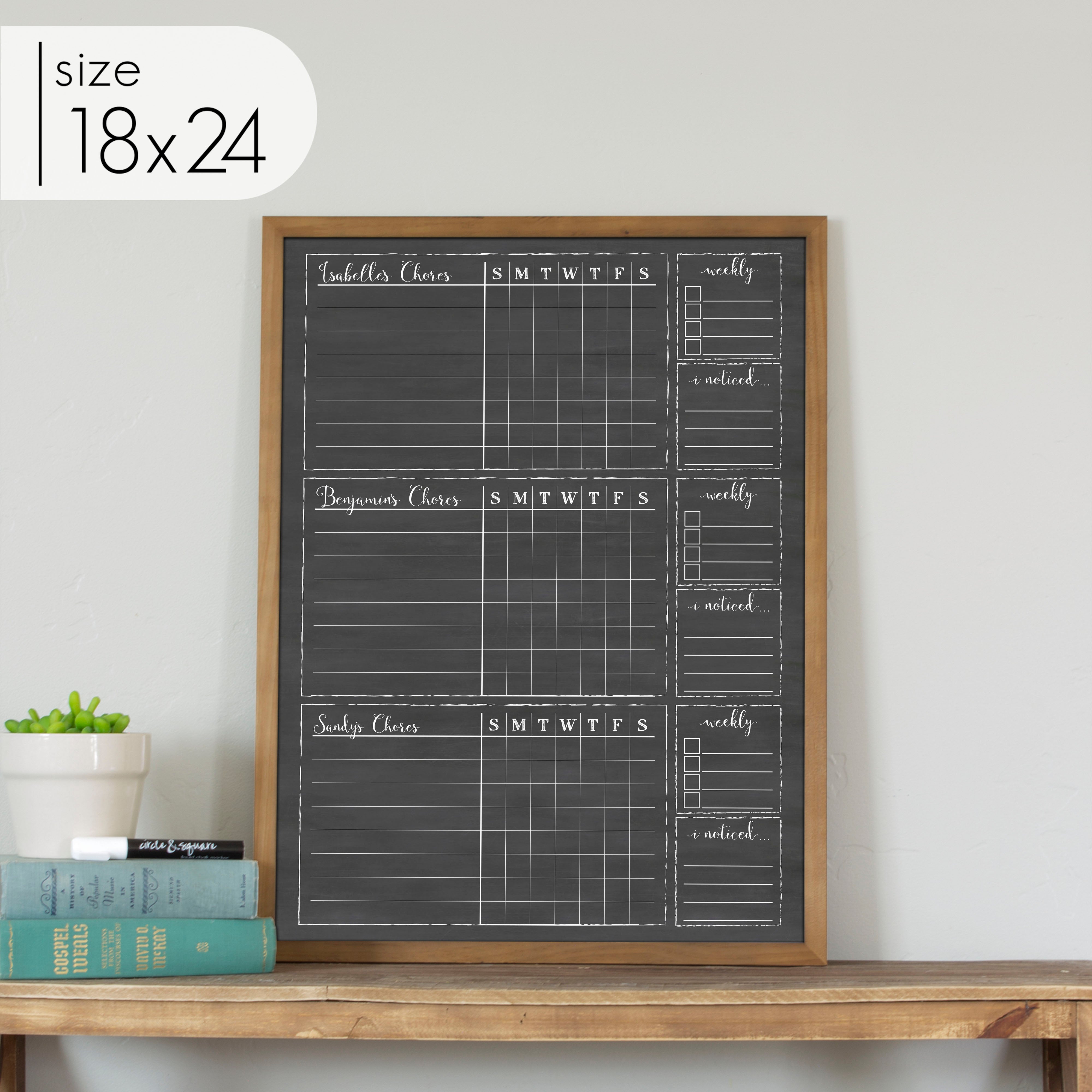 3 Person Framed Chalkboard Chore Chart  | Vertical Knope