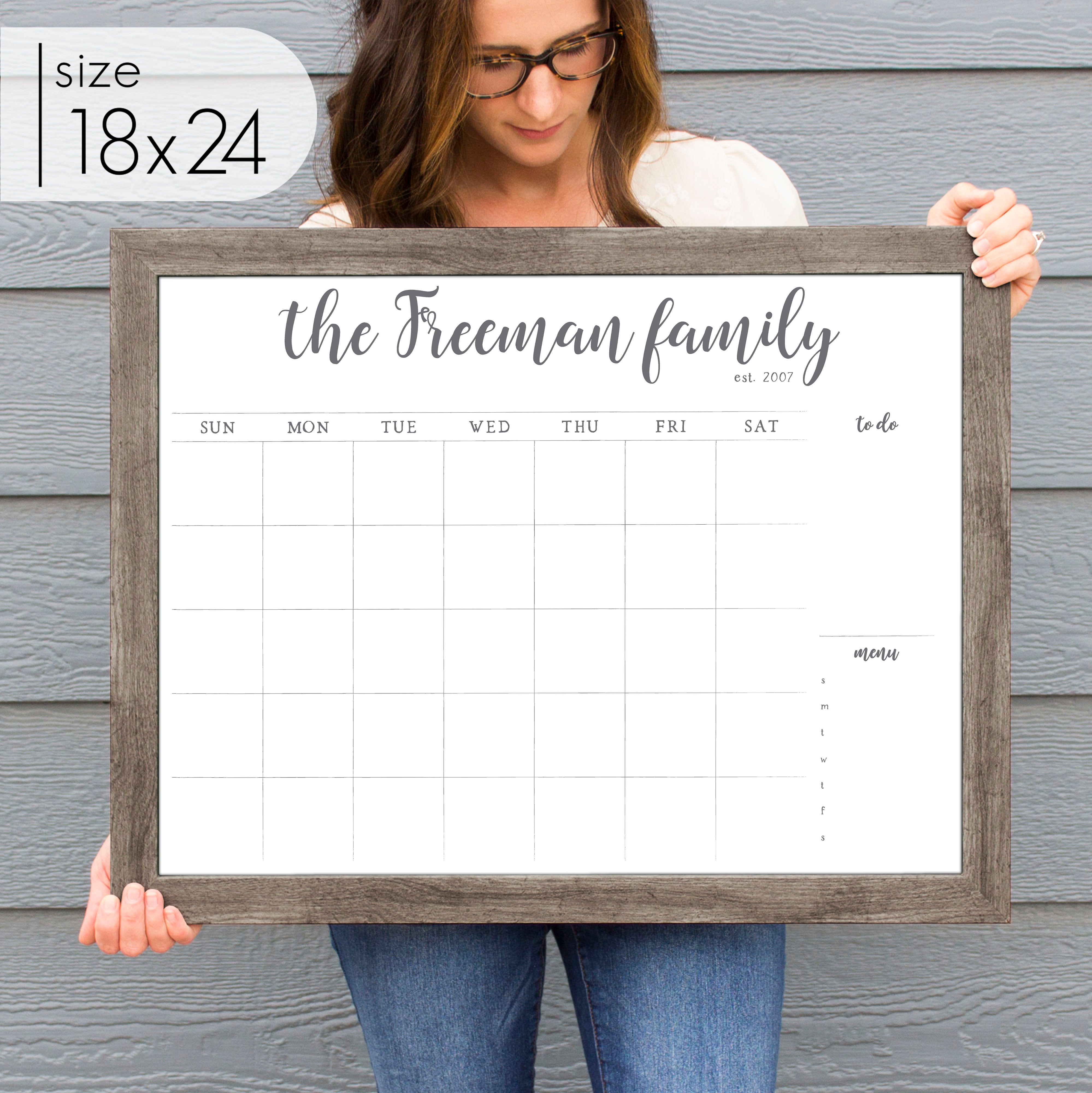 Monthly Framed Whiteboard Calendar + 2 sections | Horizontal Perkins