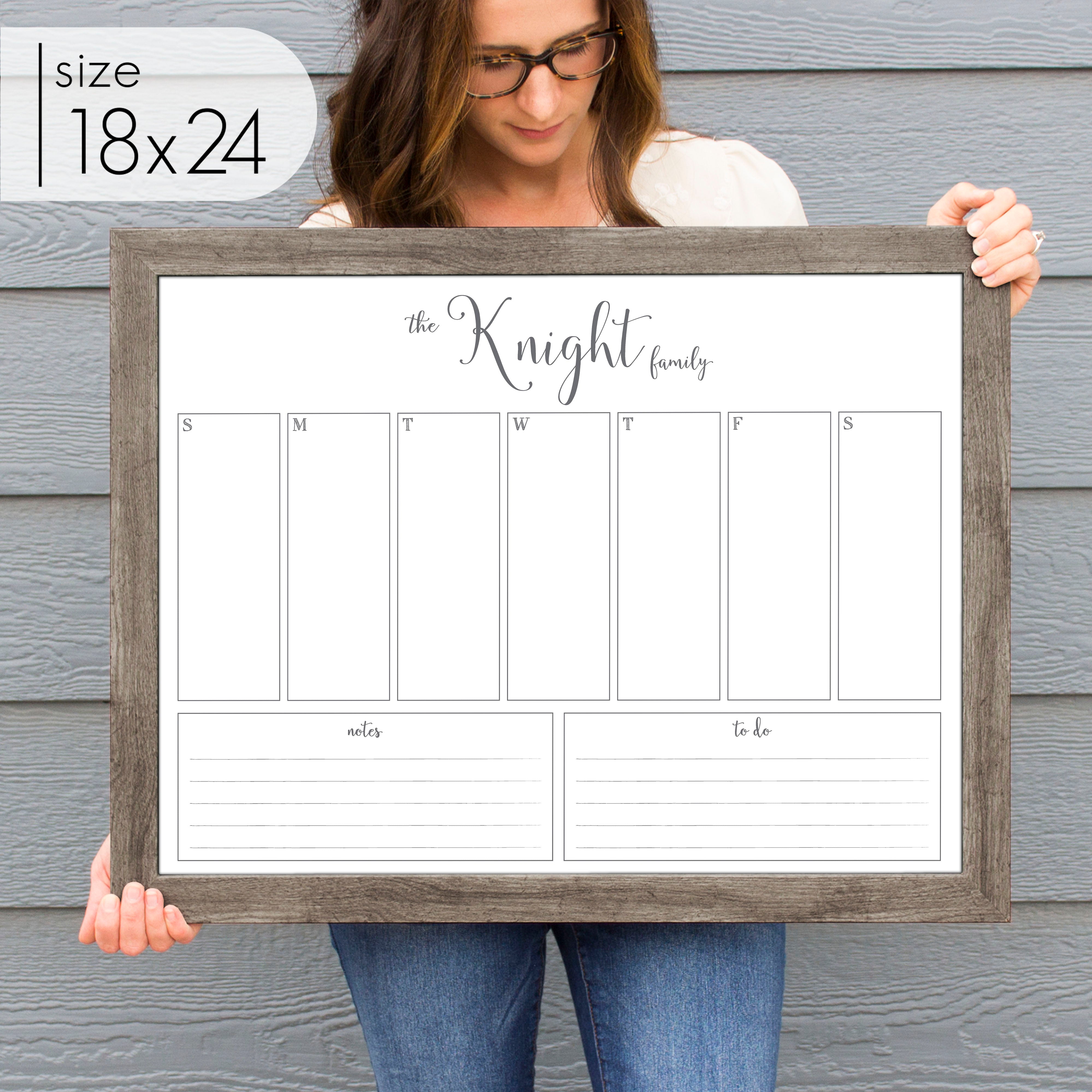 Weekly Framed Whiteboard Calendar + 2 sections | Horizontal Knope