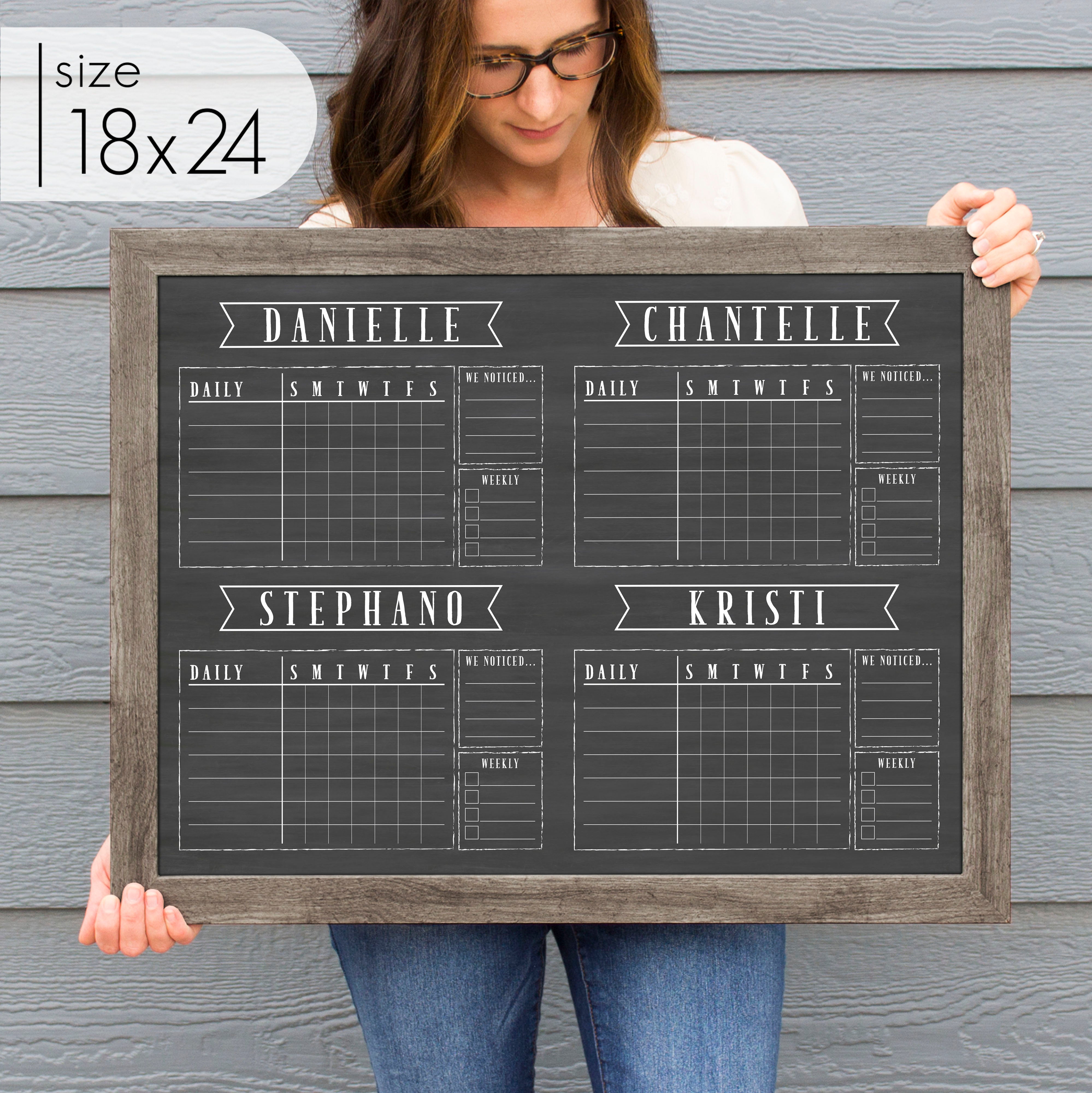 4 Person Framed Chore Chart Chalkboard | Horizontal Swanson