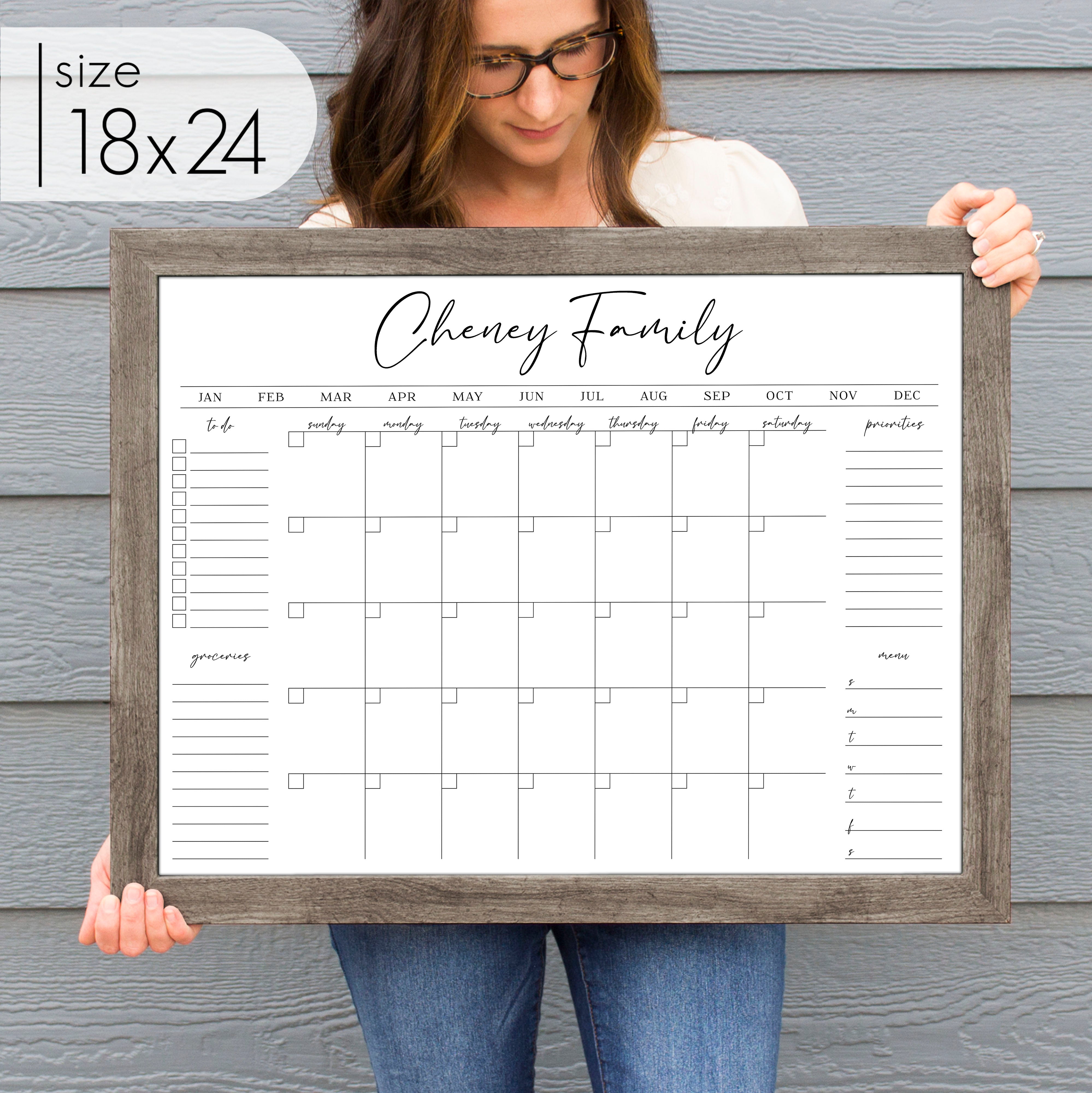 Monthly Framed Whiteboard Calendar + 4 sections | Horizontal Pennington