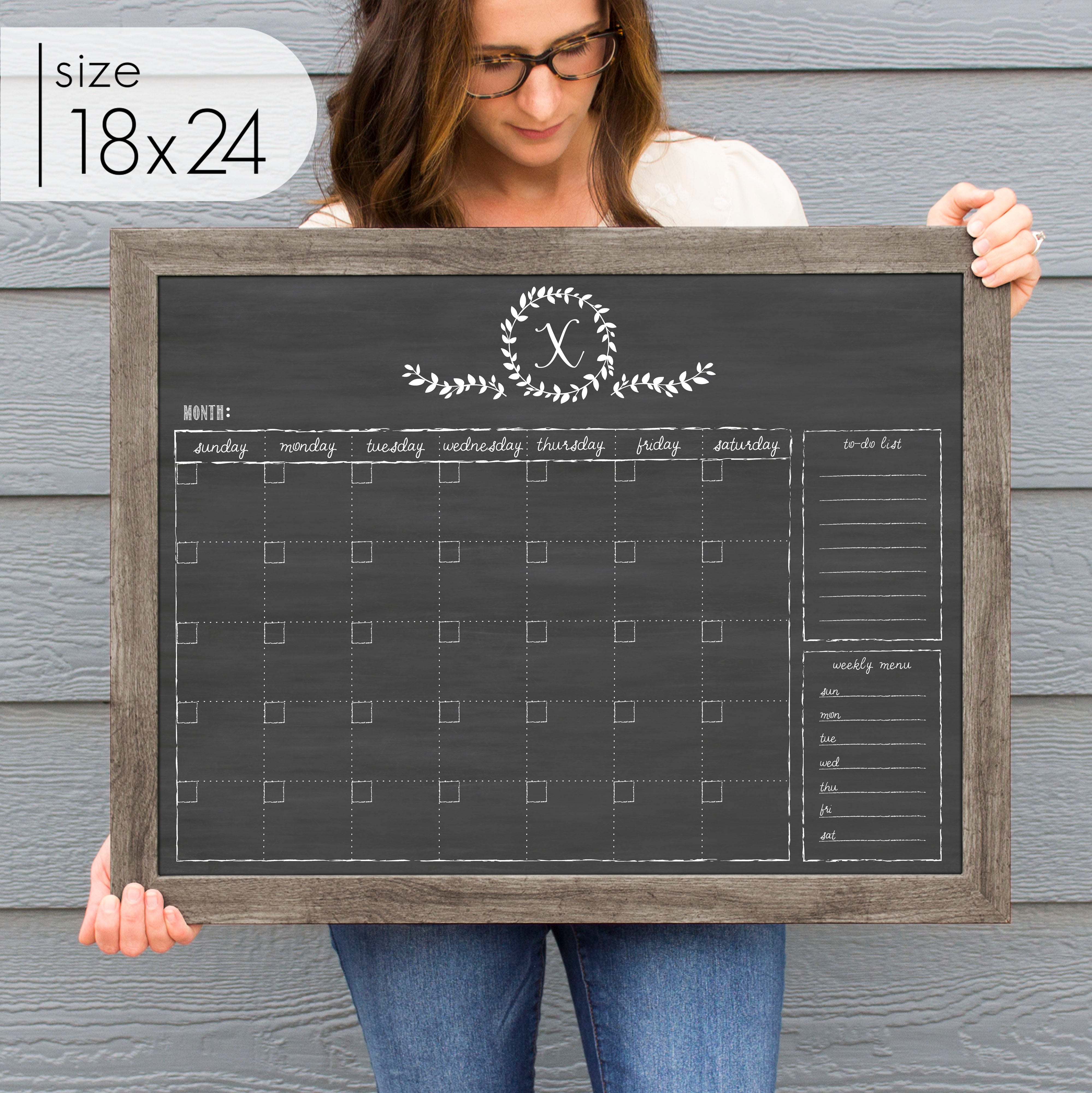 Monthly Framed Chalkboard Calendar + 2 sections | Horizontal Donna