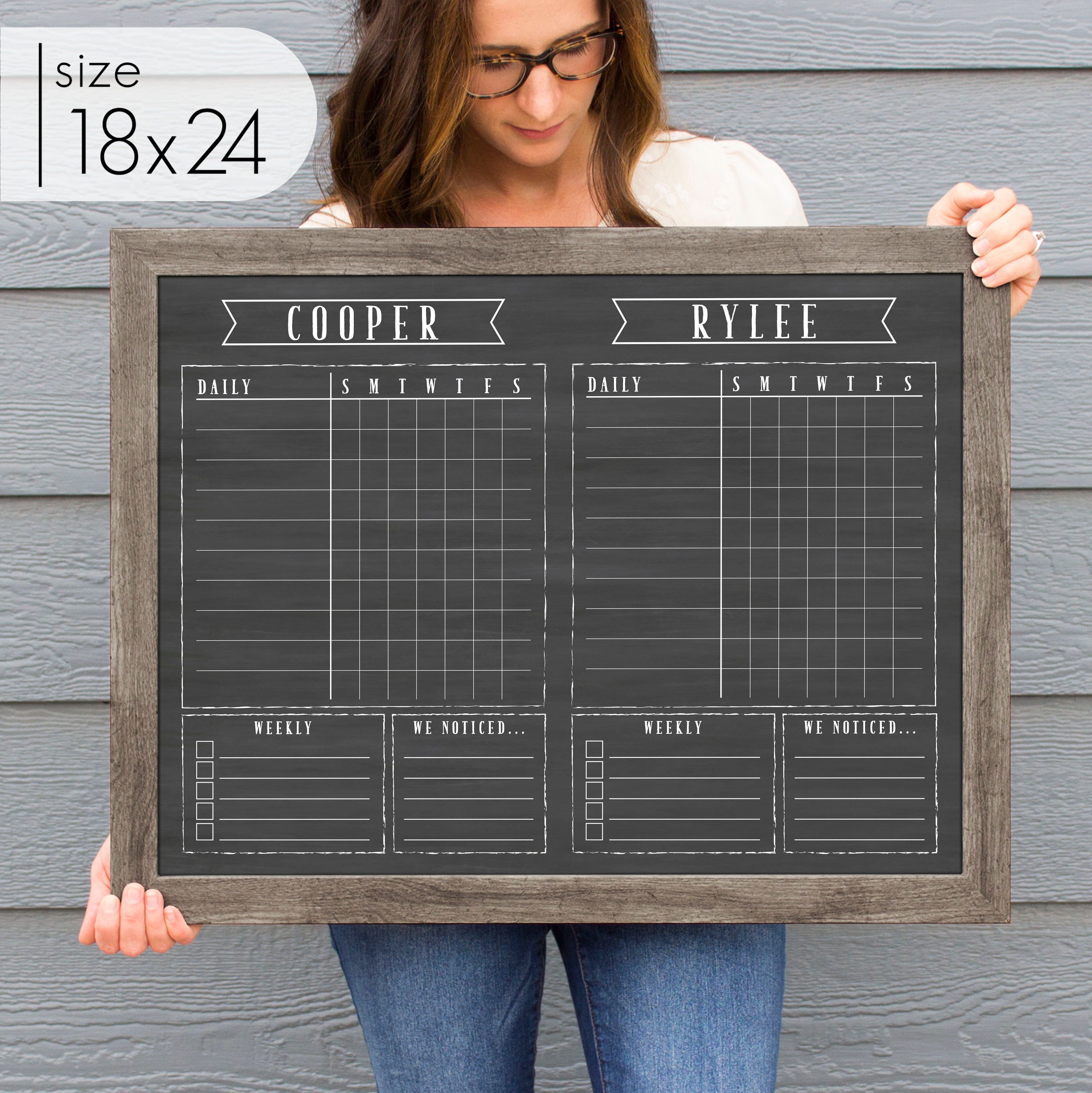 2 Person Framed Chalkboard Chore Chart  | Horizontal Swanson