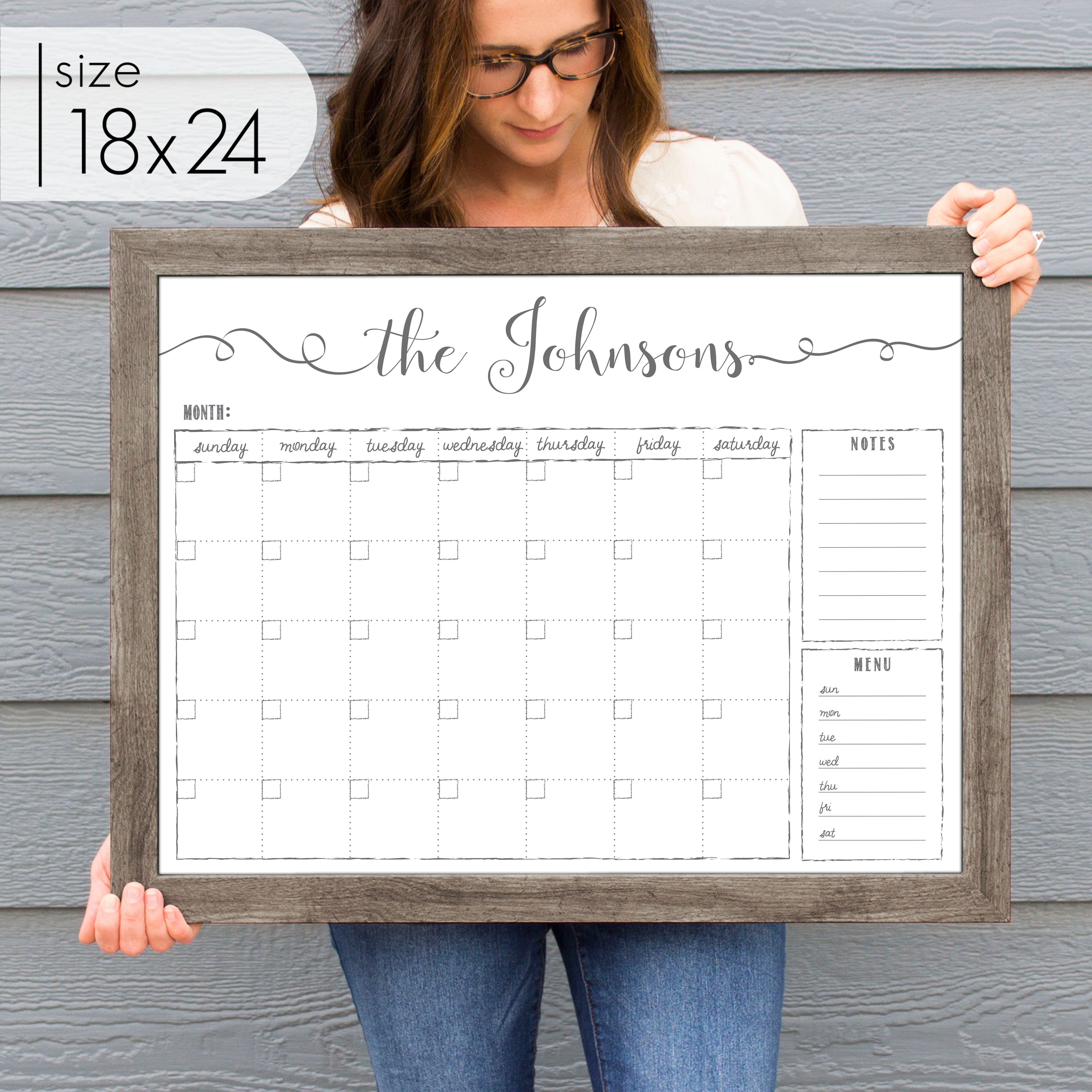 Monthly Framed Whiteboard Calendar + 2 sections | Horizontal Knope