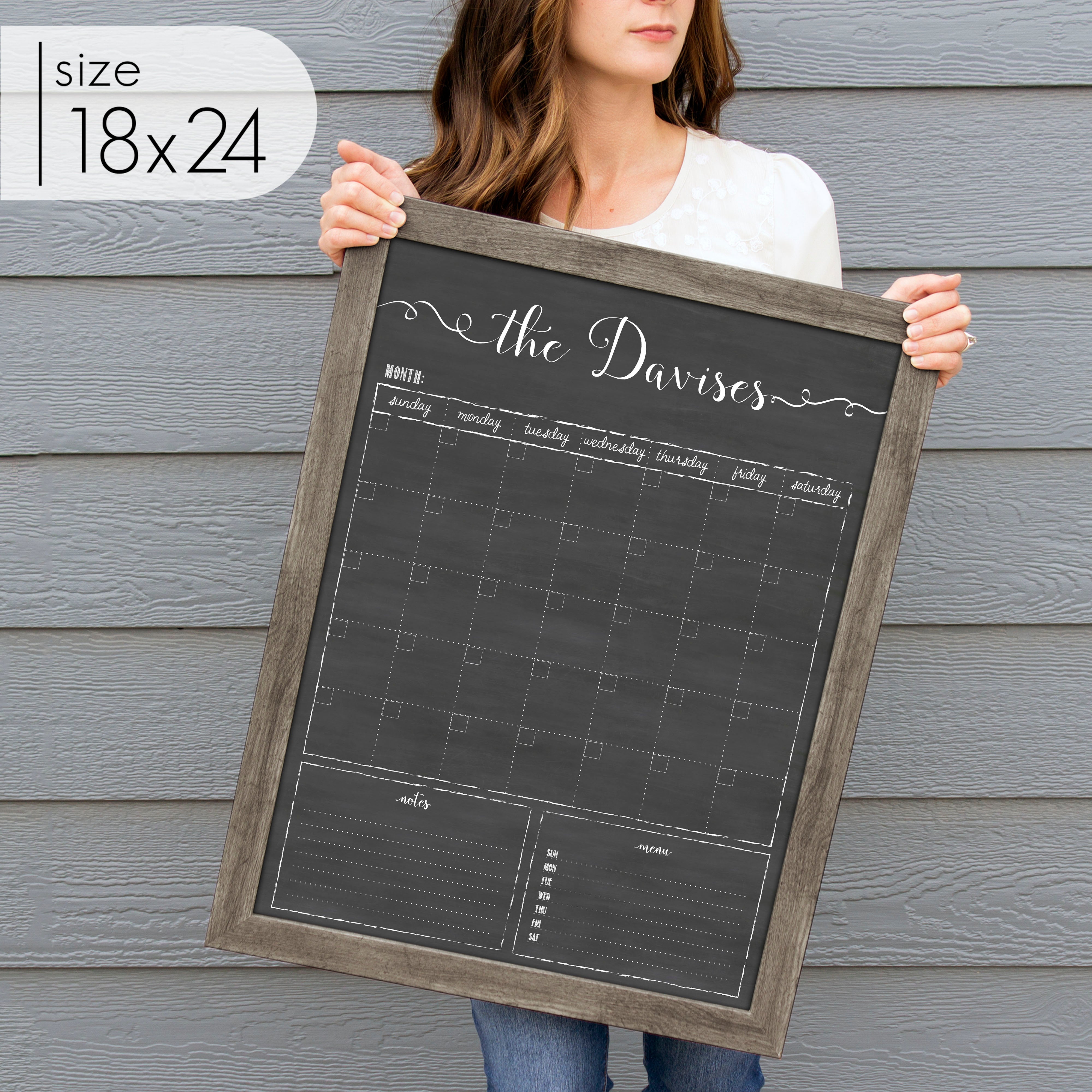 Monthly Framed Chalkboard Calendar + 2 sections | Vertical Knope