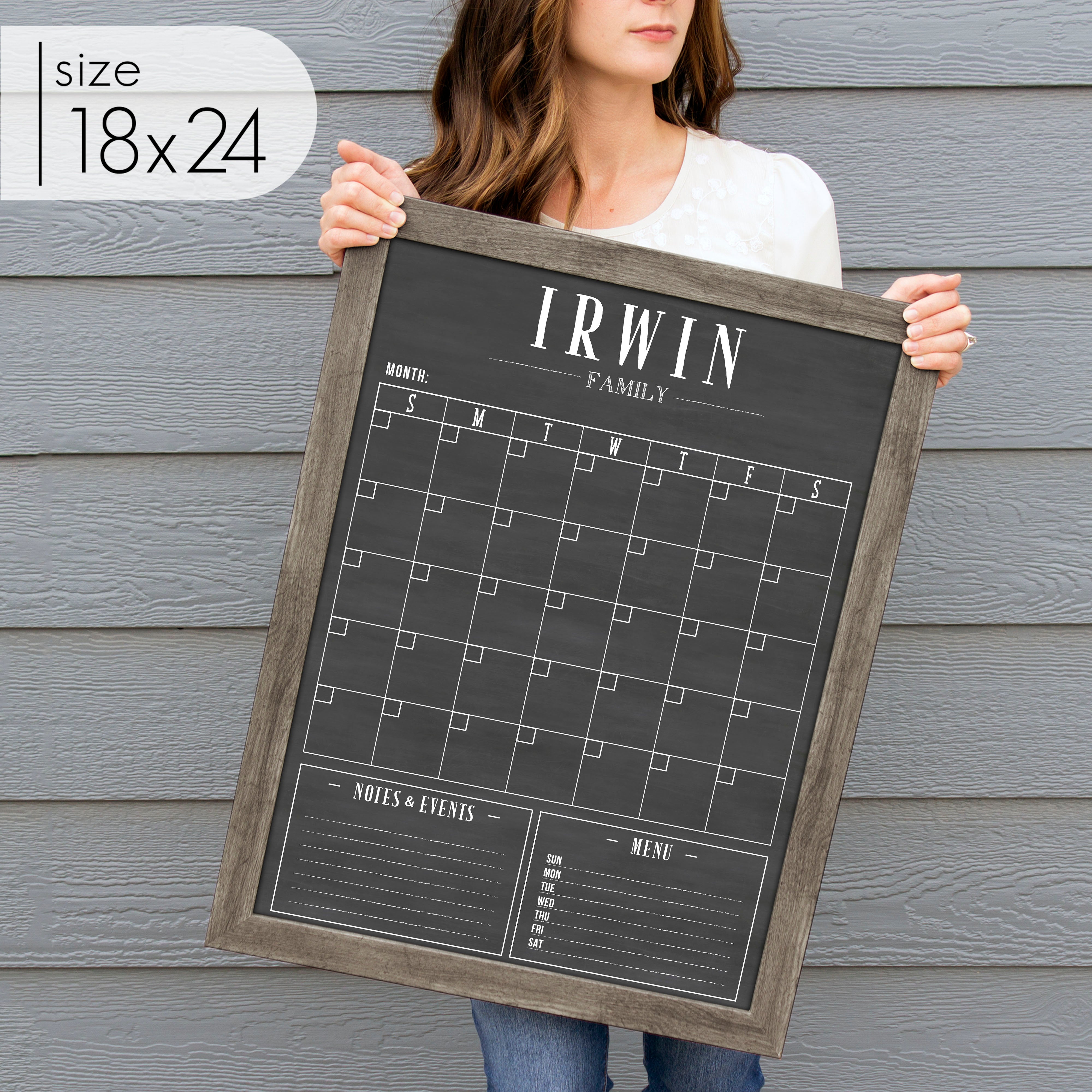 Monthly Framed Chalkboard Calendar + 2 sections | Vertical Swanson