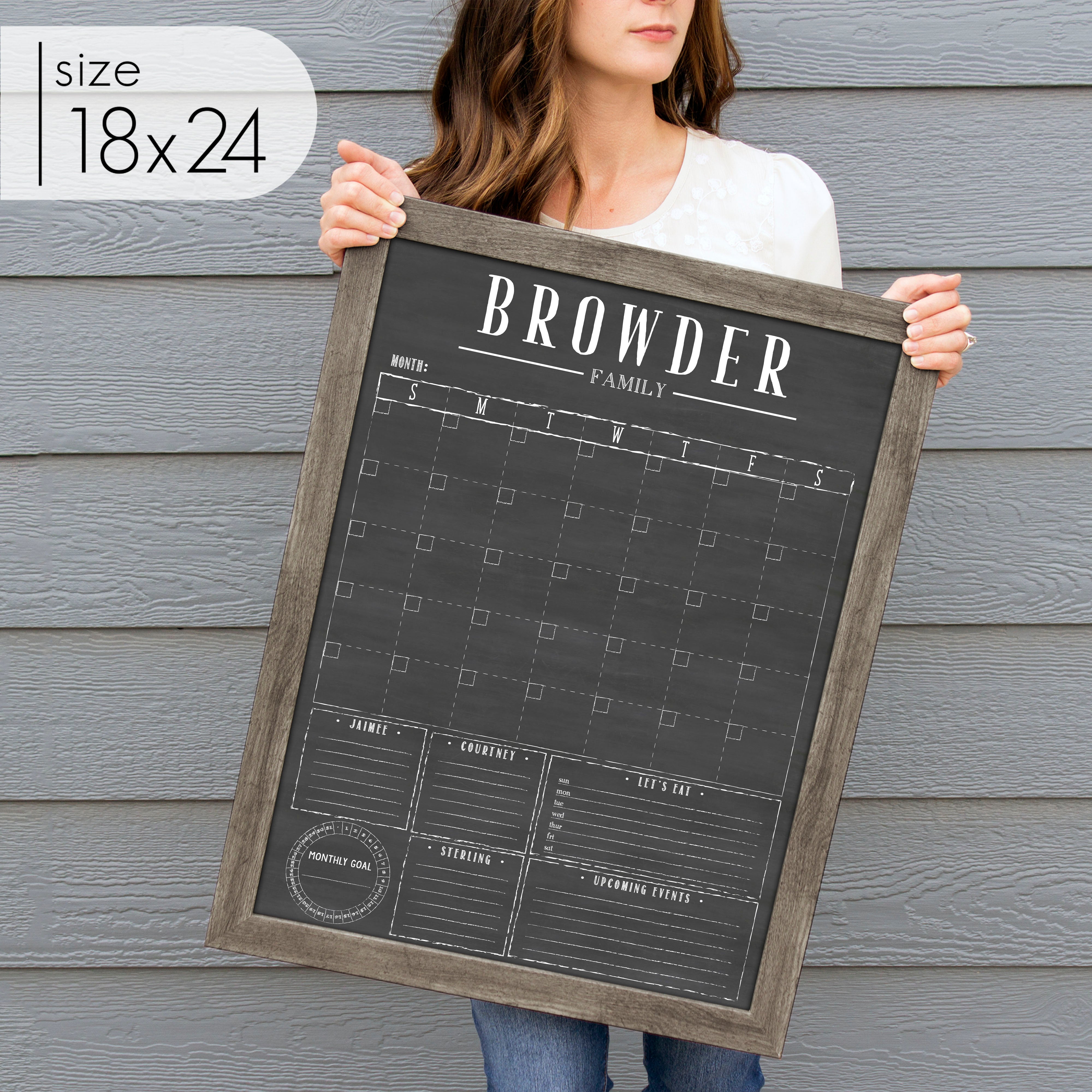 Framed Month + Goal Chalkboard Calendar + 5 sections | Vertical Swanson