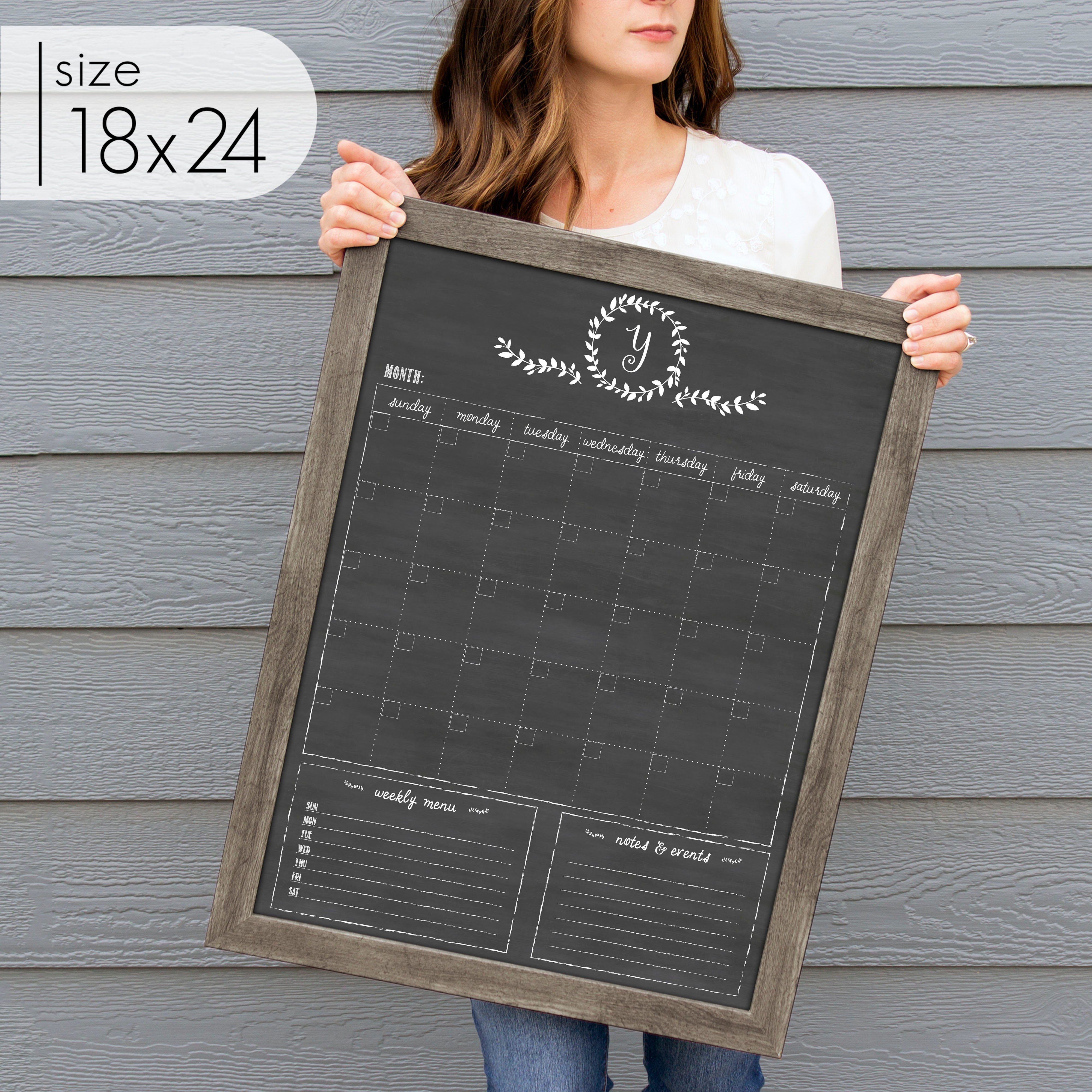 Monthly Framed Chalkboard Calendar + 2 sections | Vertical Donna