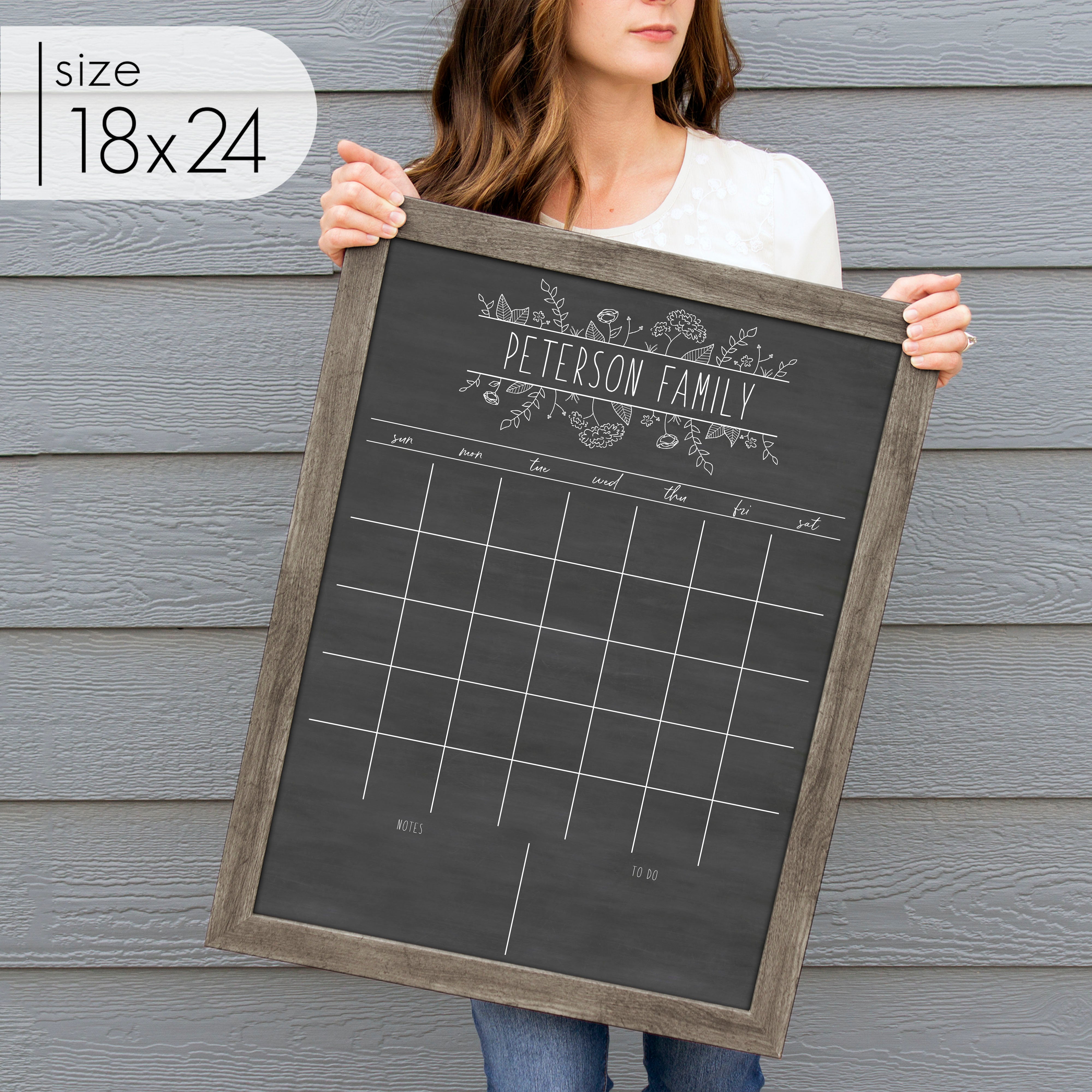 Monthly Framed Chalkboard Calendar + 2 sections | Vertical Lucy