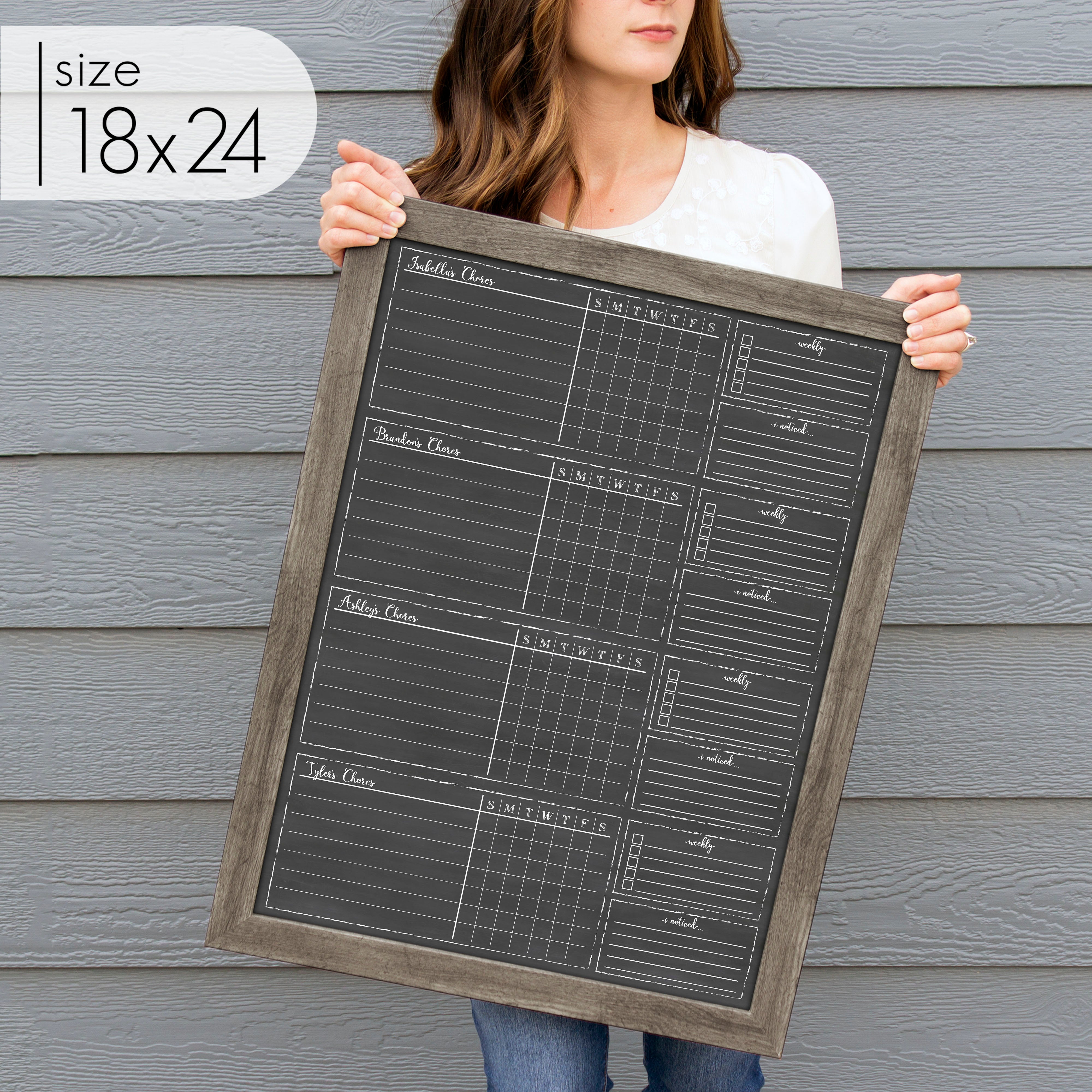 4 Person Framed Chalkboard Chore Chart  | Vertical Knope